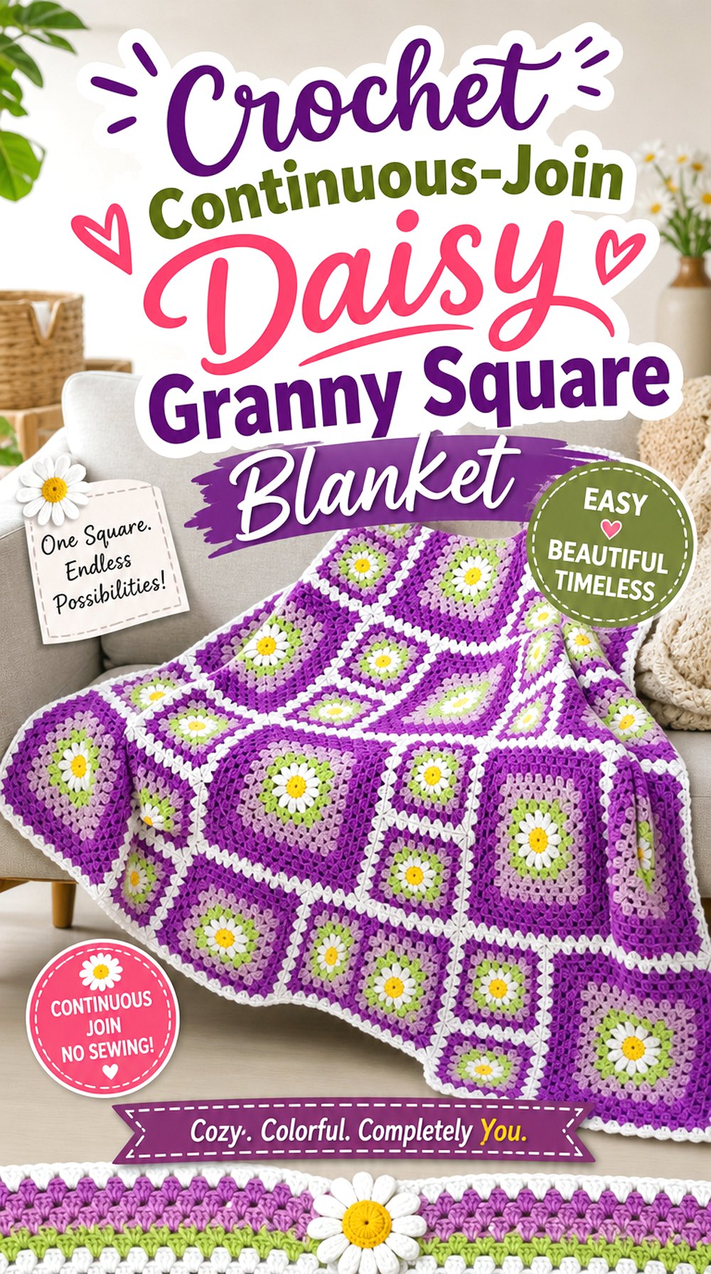 Crochet Continuous Join Daisy Granny Square Blanket