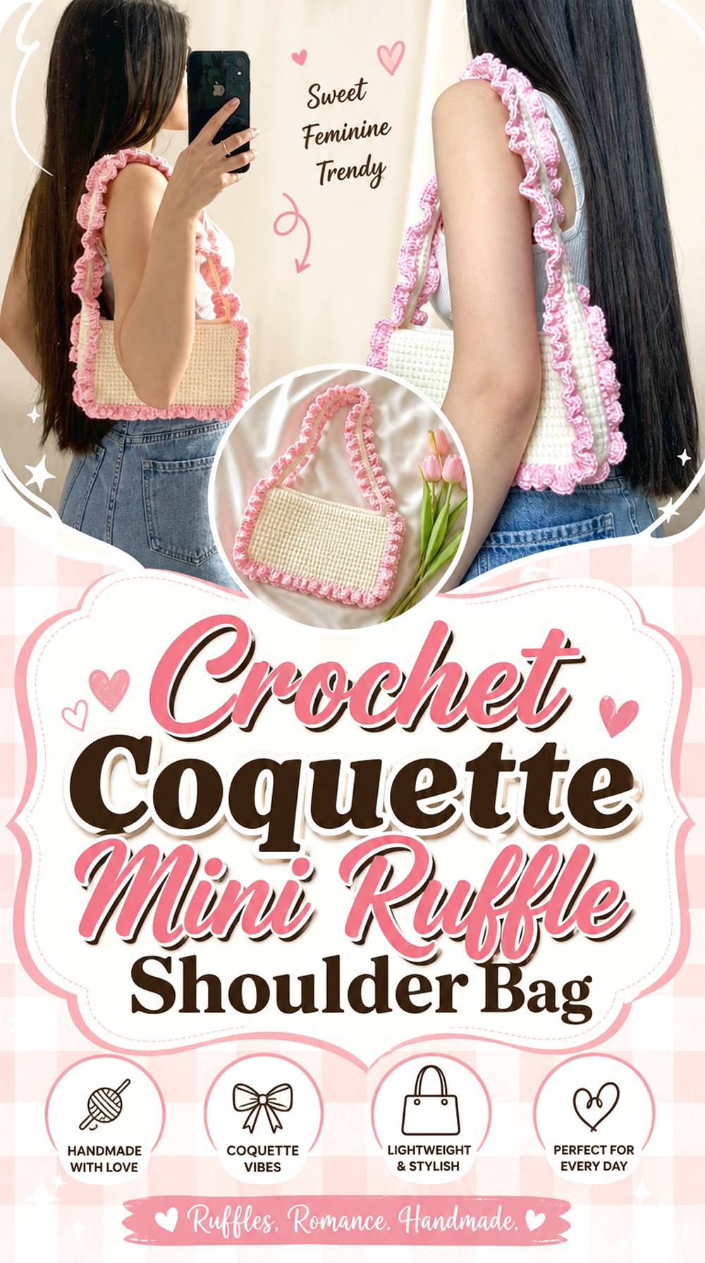 Crochet Coquette Mini Ruffle Shoulder Bag