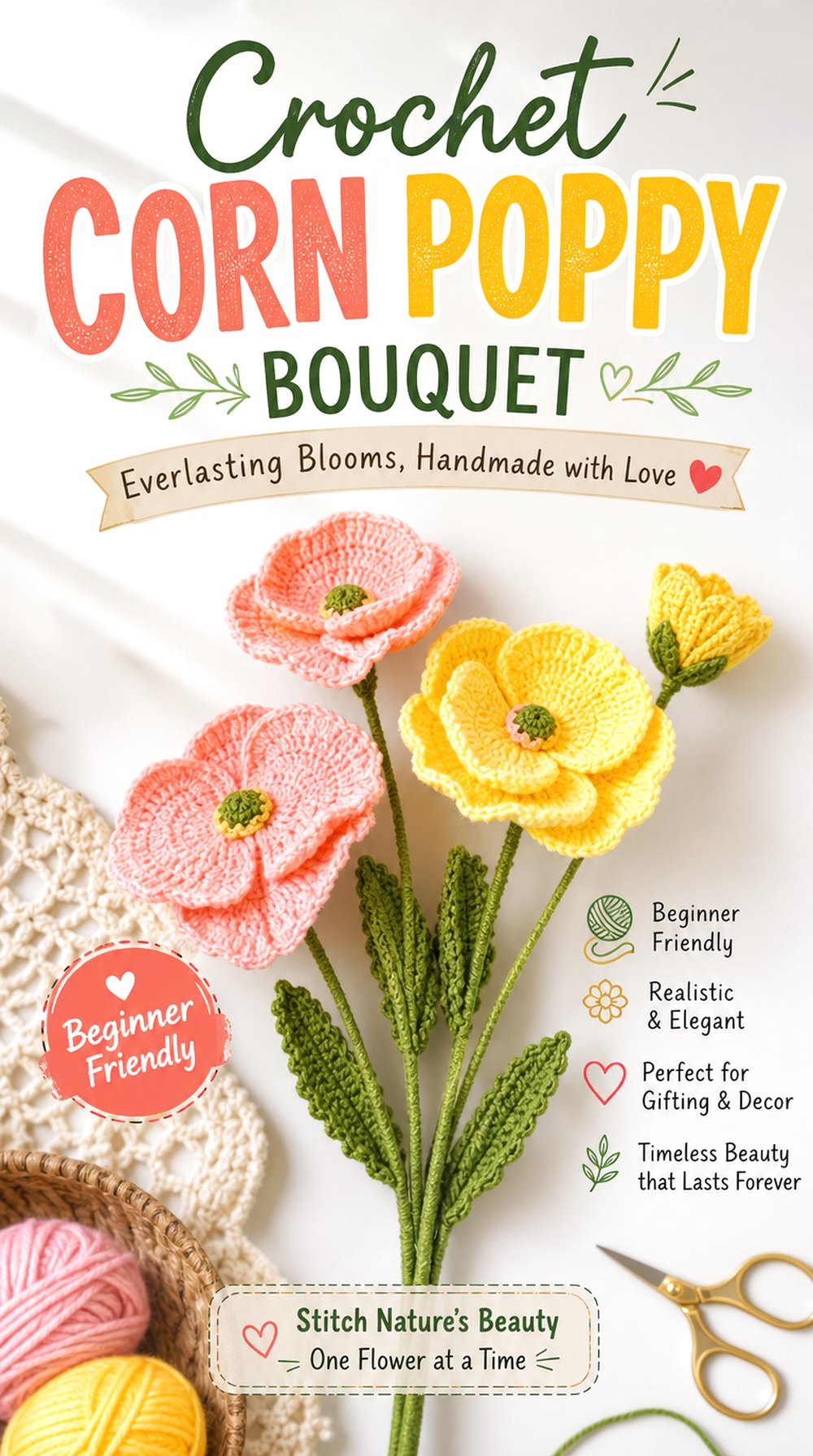 Crochet Corn Poppy Bouquet