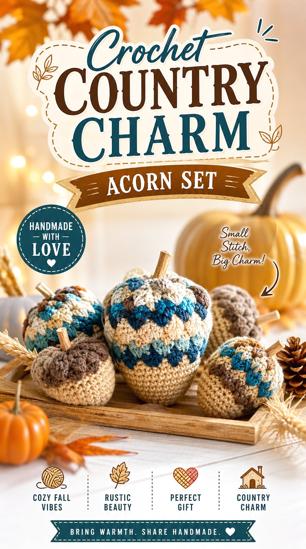 Crochet Country Charm Acorn Set