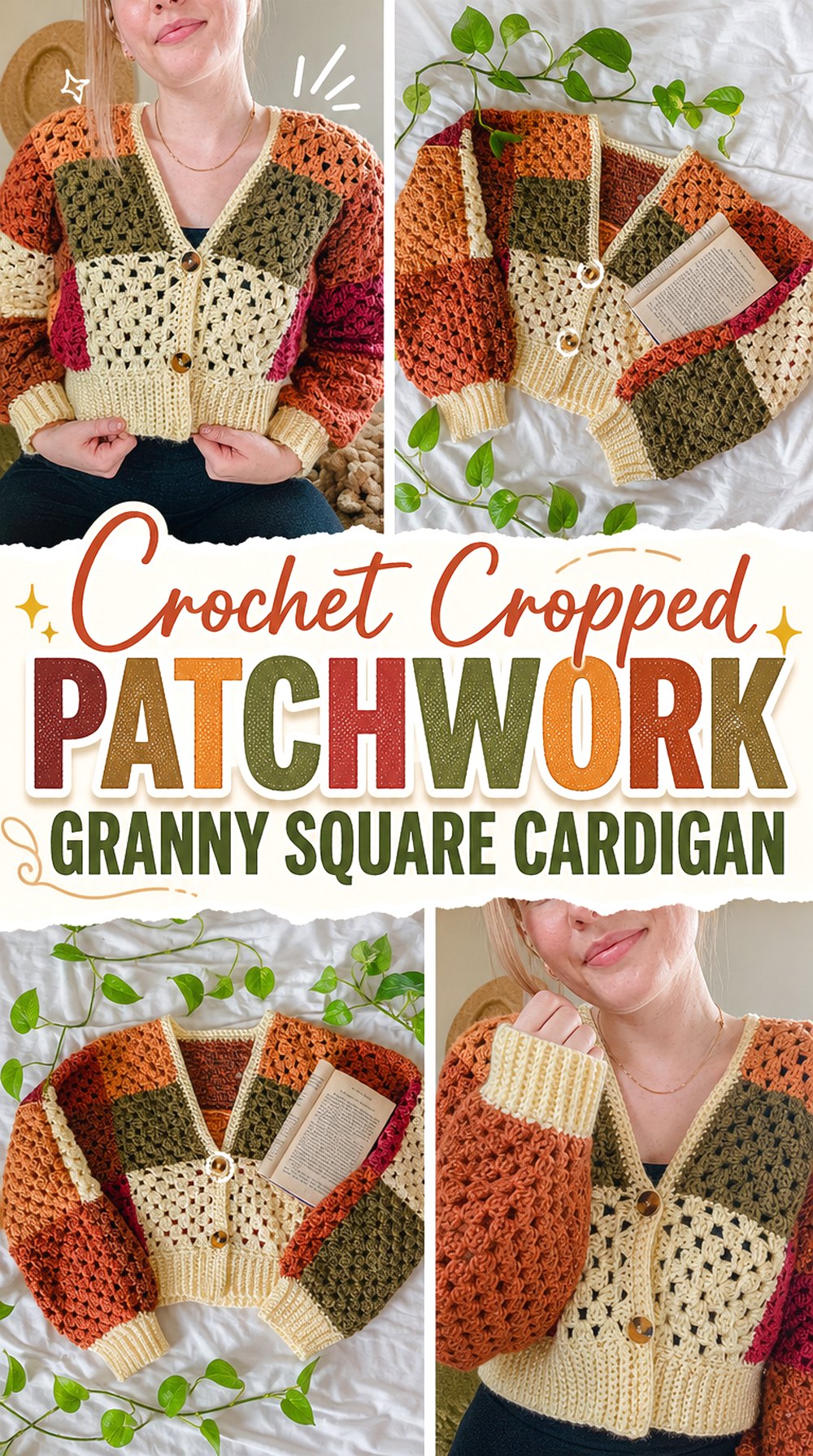 Crochet Cropped Patchwork Granny Square Cardigan