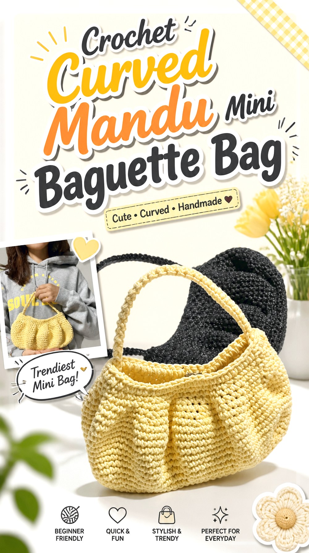Crochet Curved Mandu Mini Baguette Bag