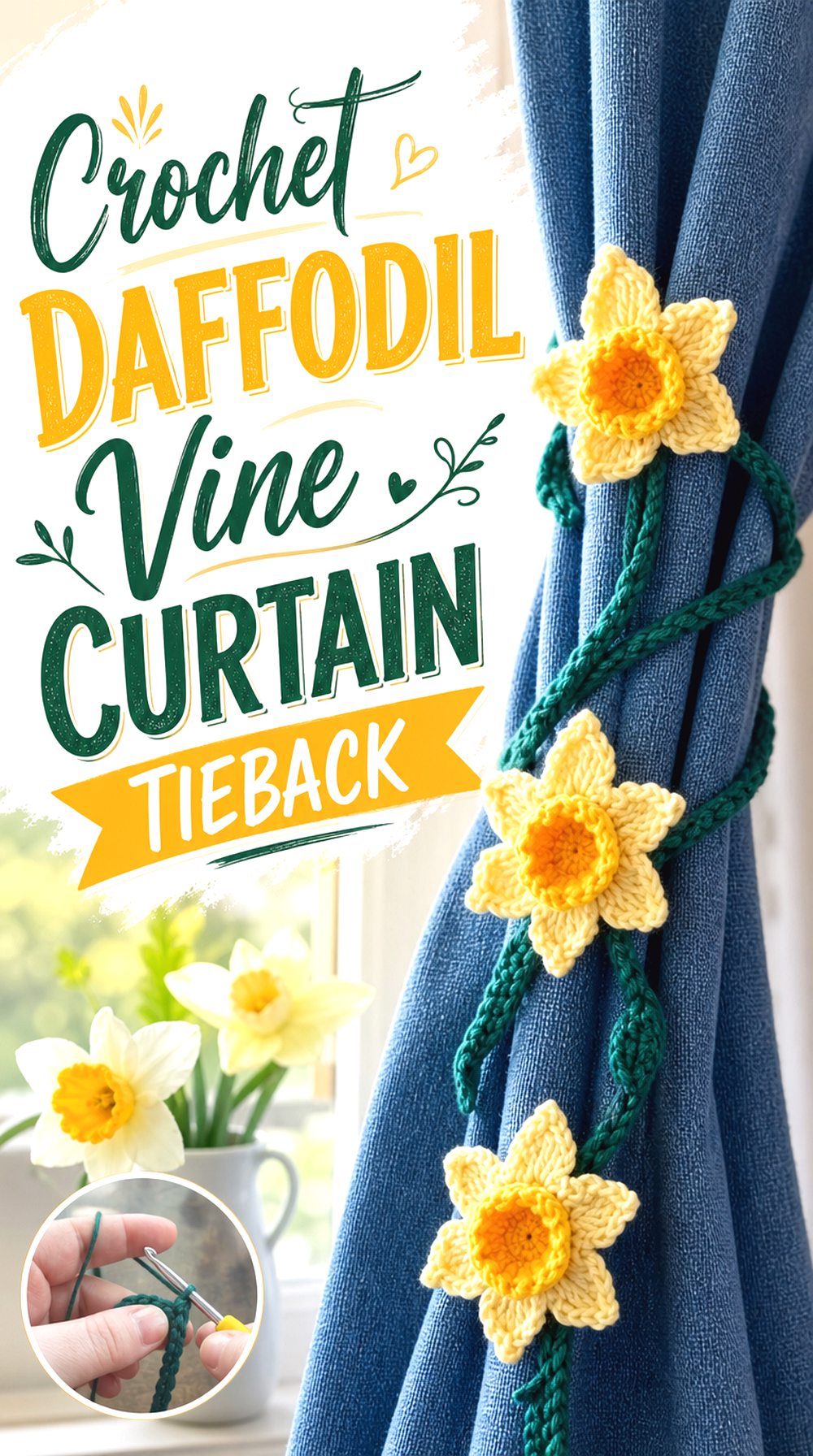 Crochet Daffodil Vine Curtain Tieback