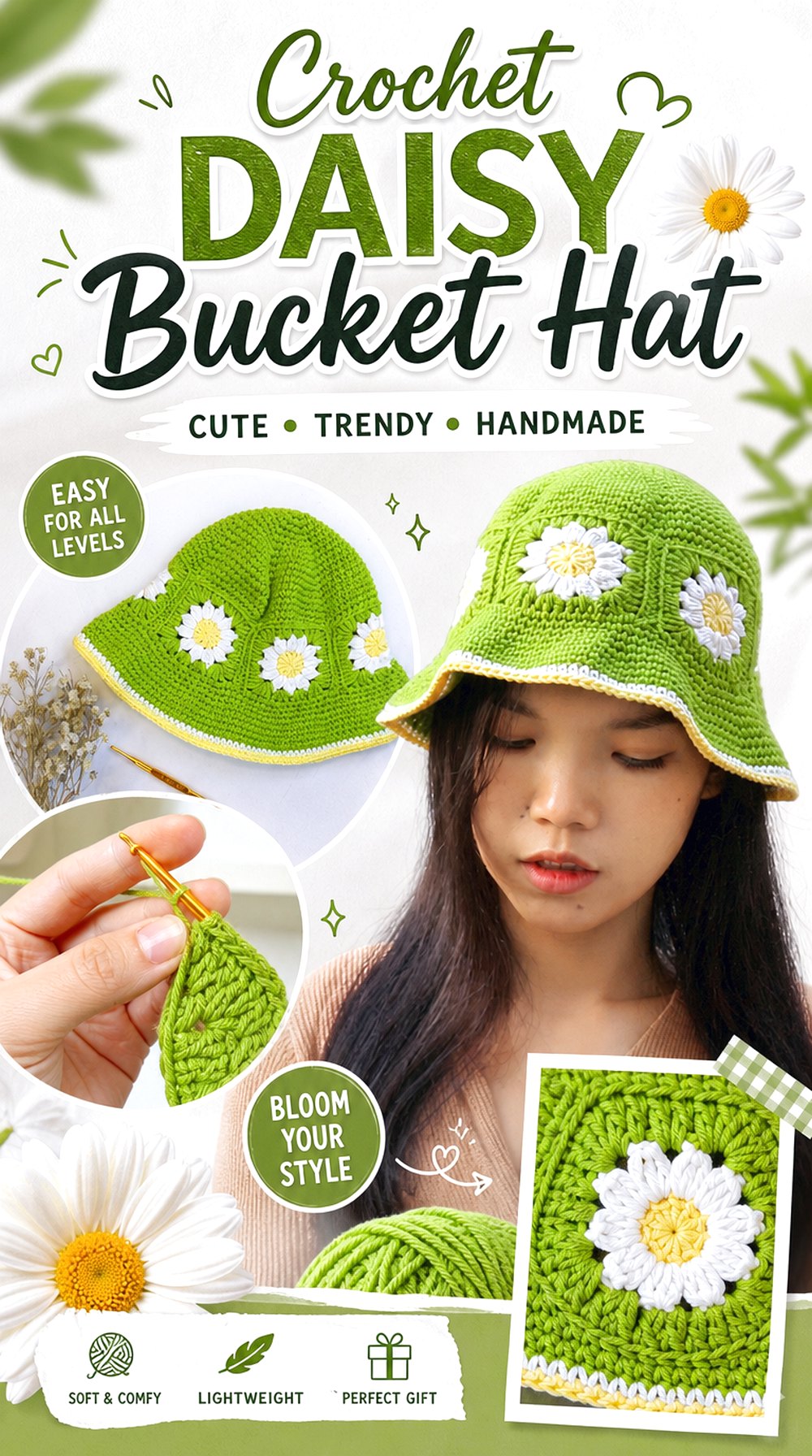 Crochet Daisy Bucket Hat