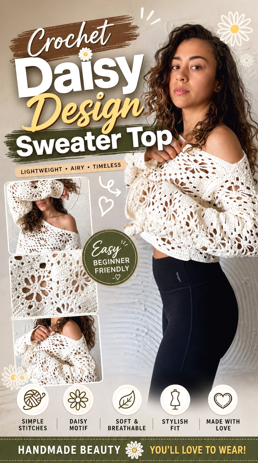 Crochet Daisy Design Sweater Top