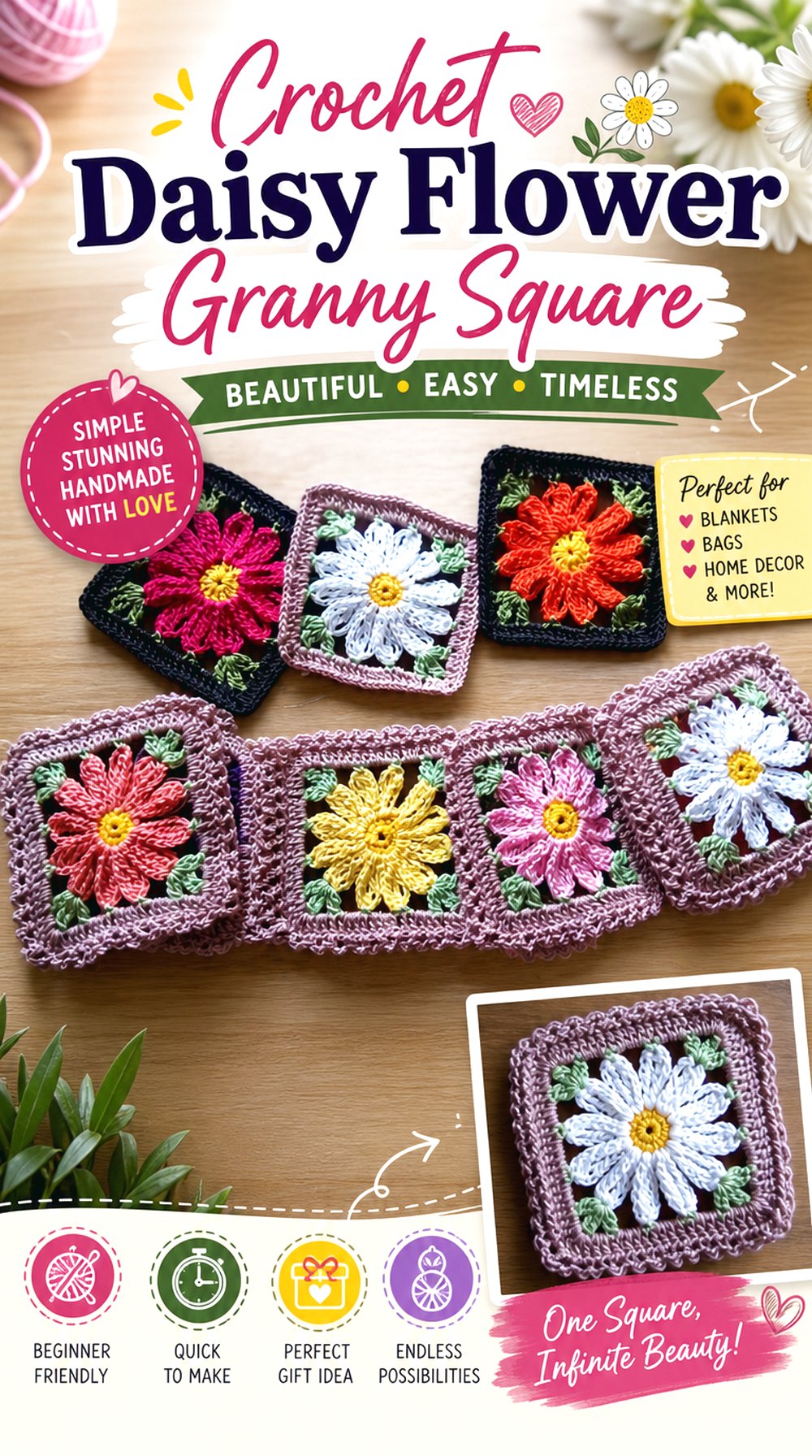 Crochet Daisy Flower Granny Square