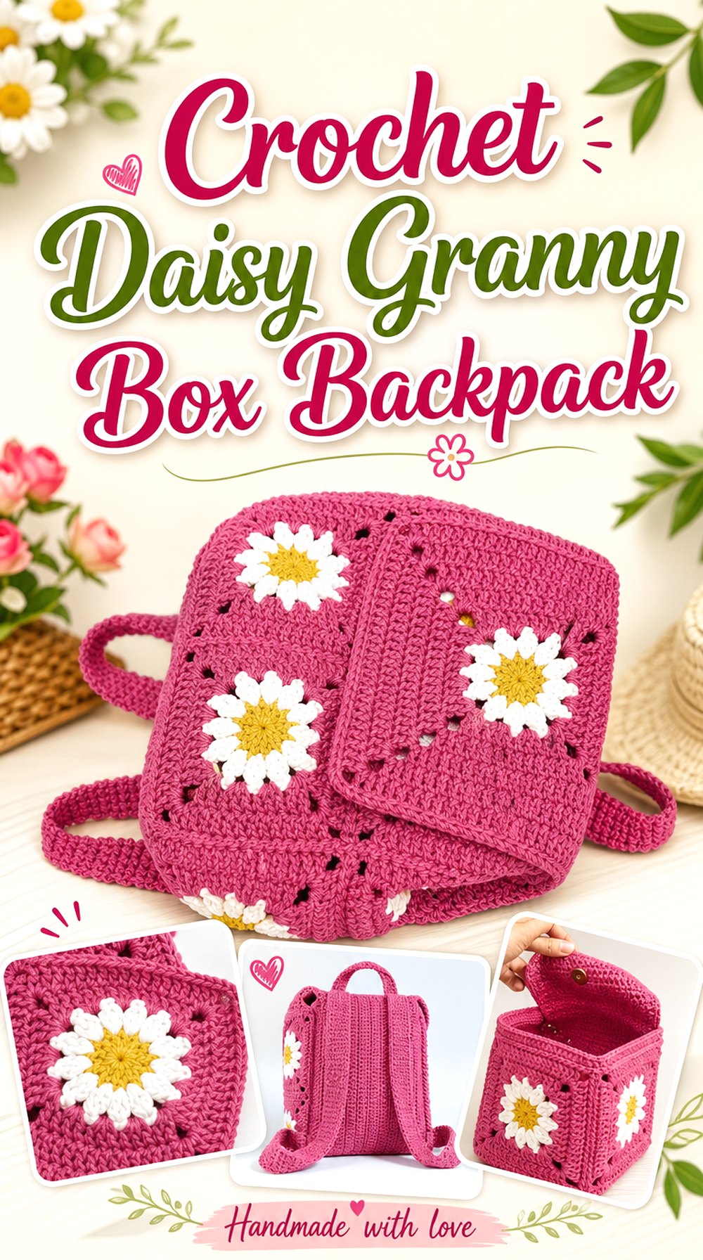 Crochet Daisy Granny Box Backpack