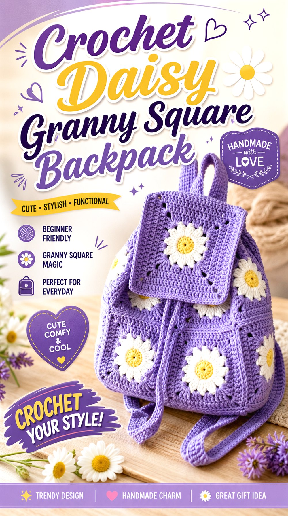 Crochet Daisy Granny Square Backpack