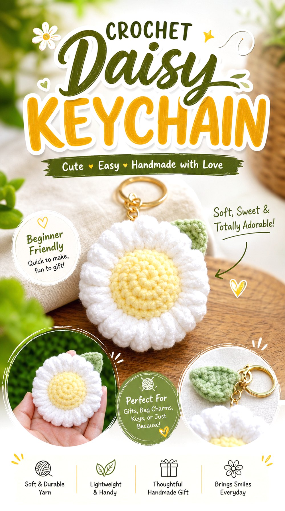 Crochet Daisy Keychain