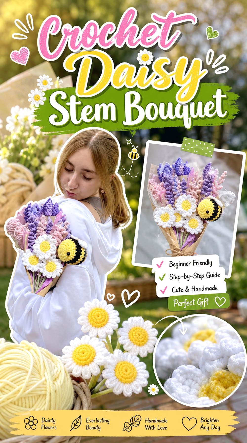 Crochet Daisy Stem Bouquet