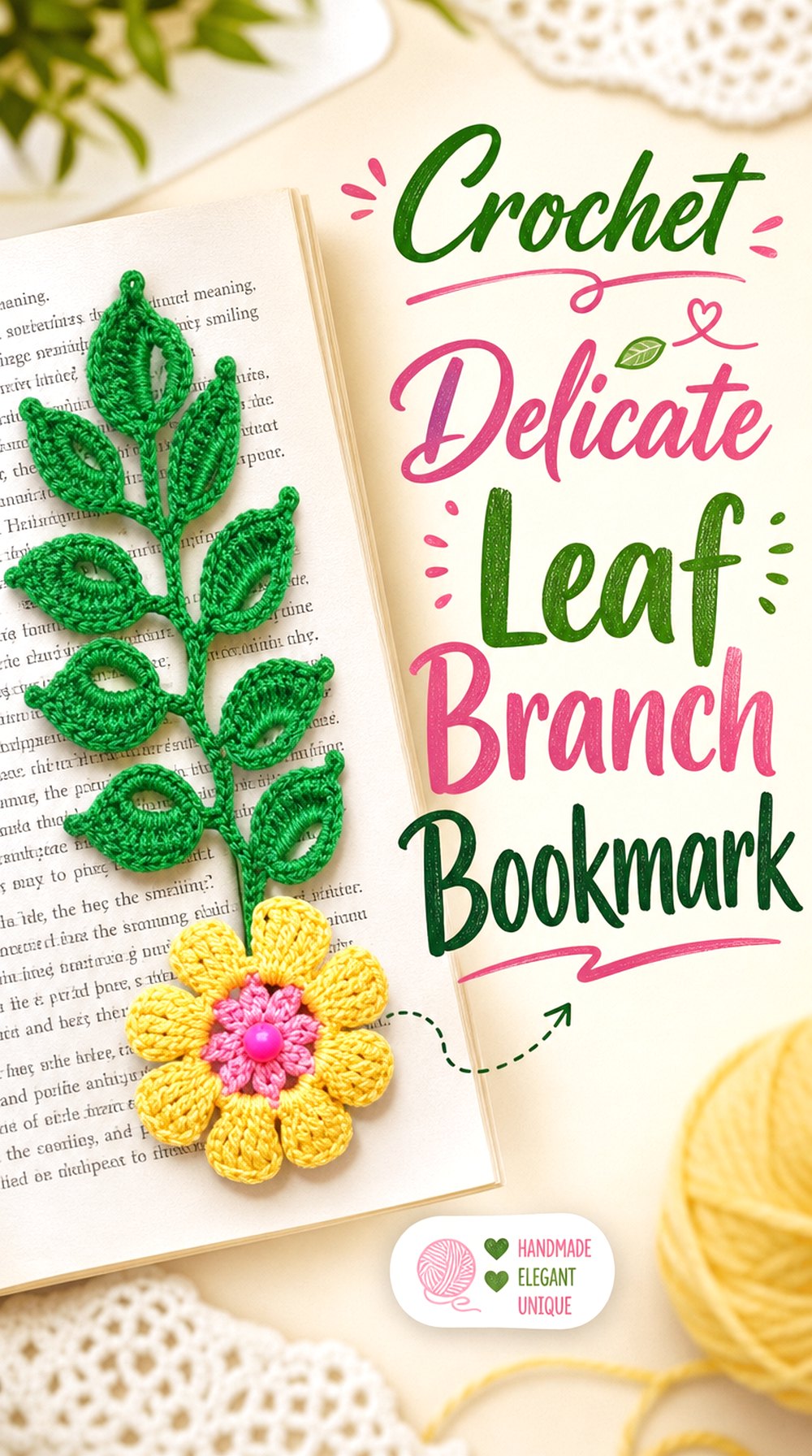 Crochet Delicate Leaf Branch Bookmark