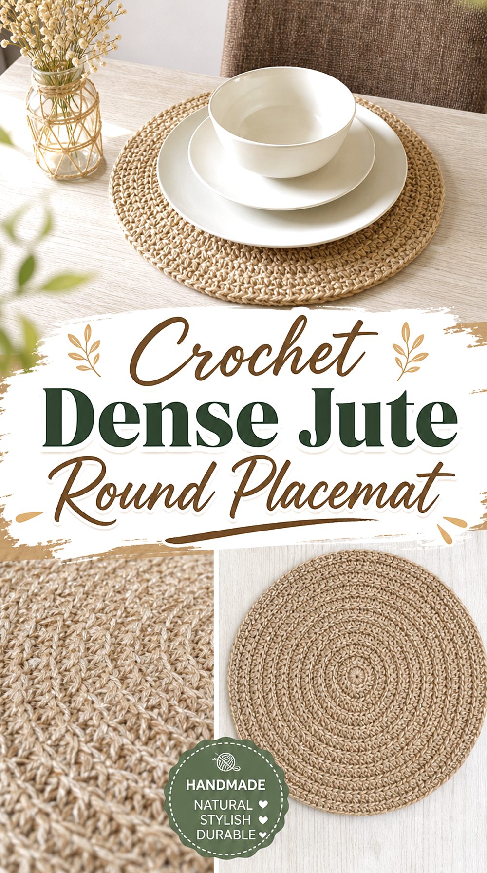 Crochet Dense Jute Round Placemat