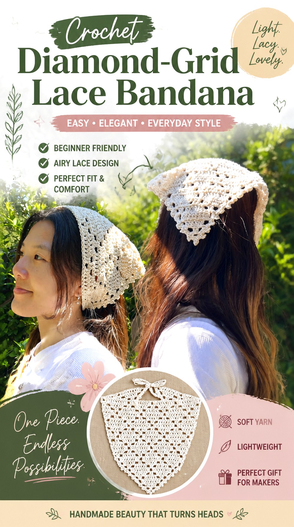 Crochet Diamond Grid Lace Bandana