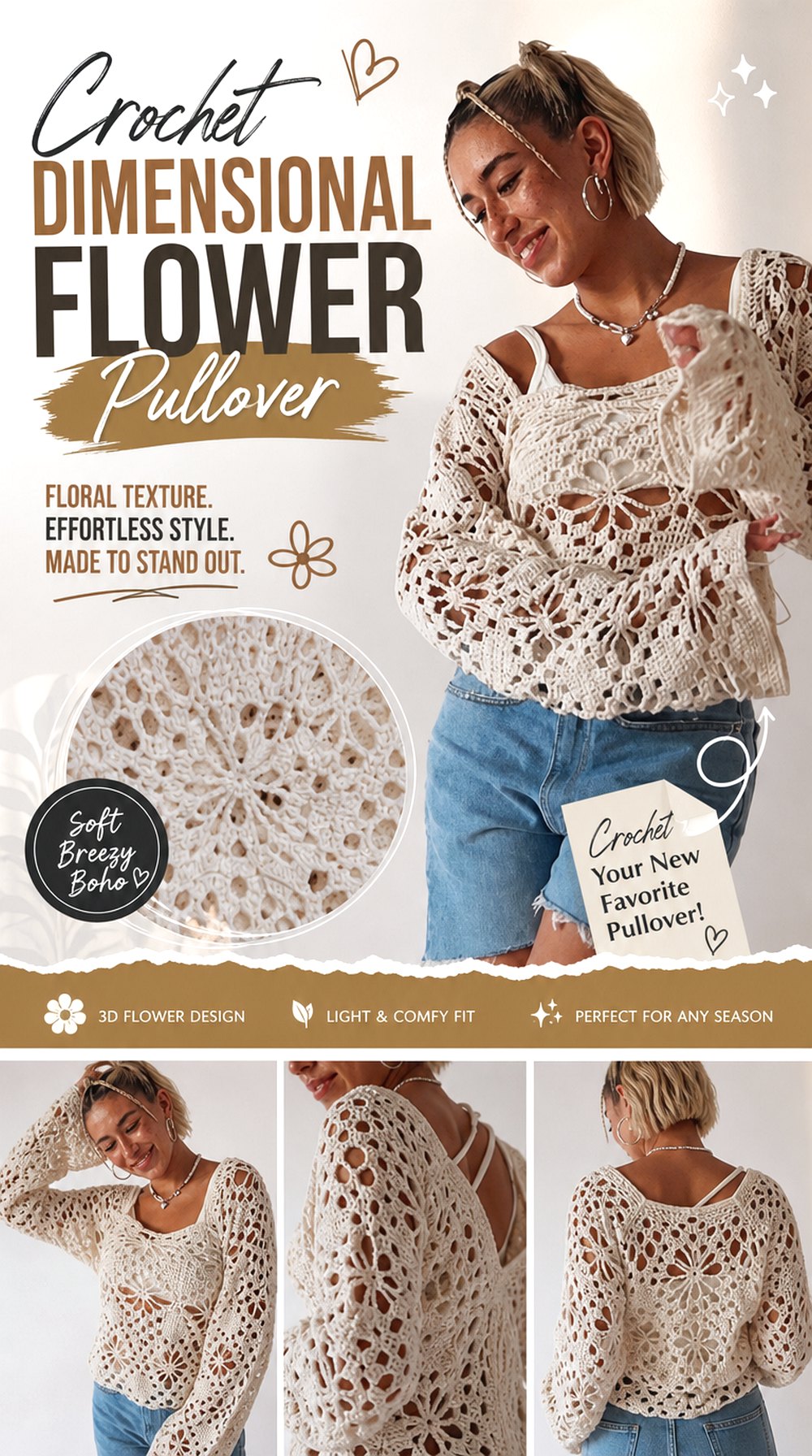 Crochet Dimensional Flower Pullover