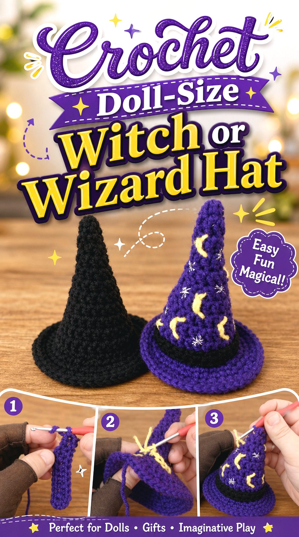 Crochet Doll Size Witch or Wizard Hat