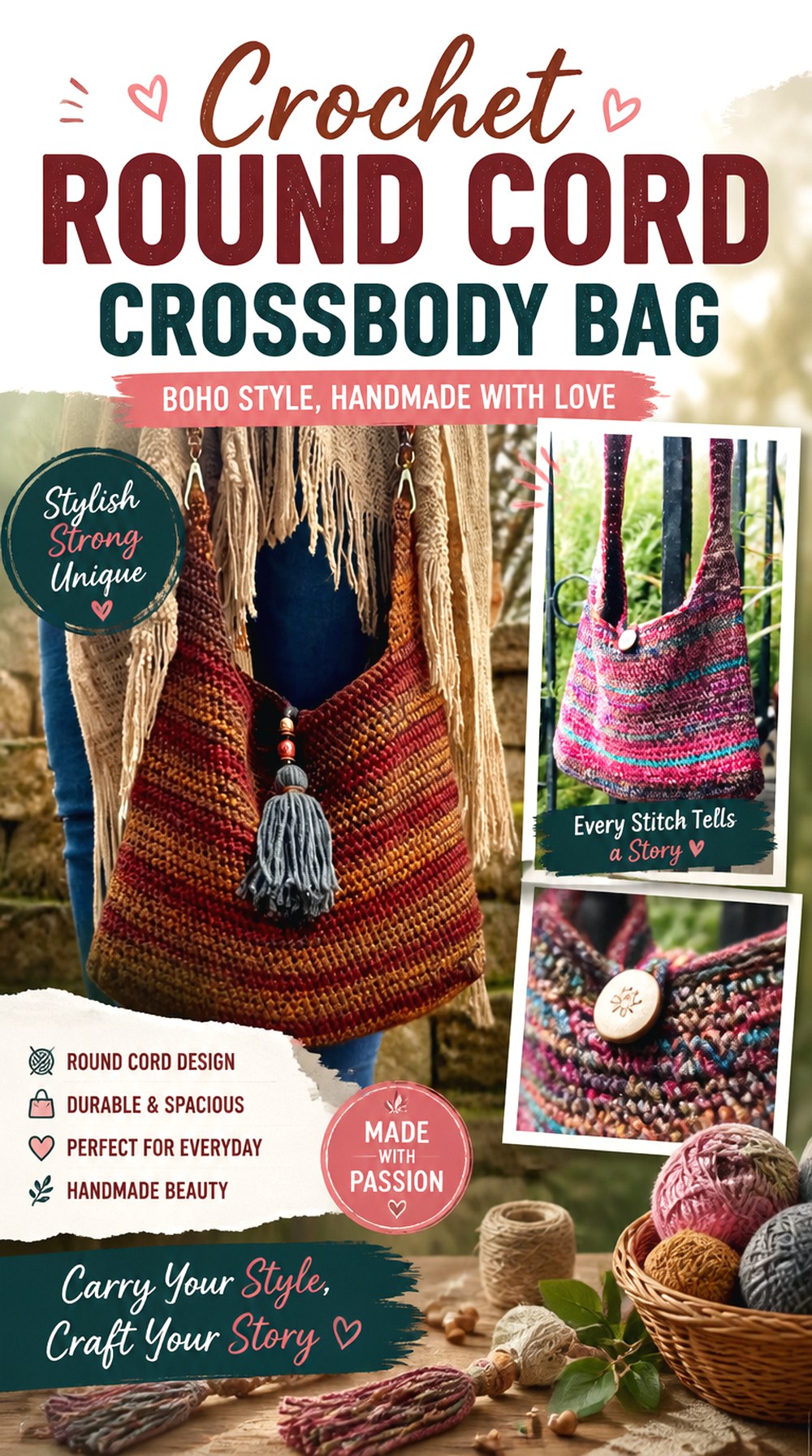 Crochet Double Strand Boho Crossbody Bag