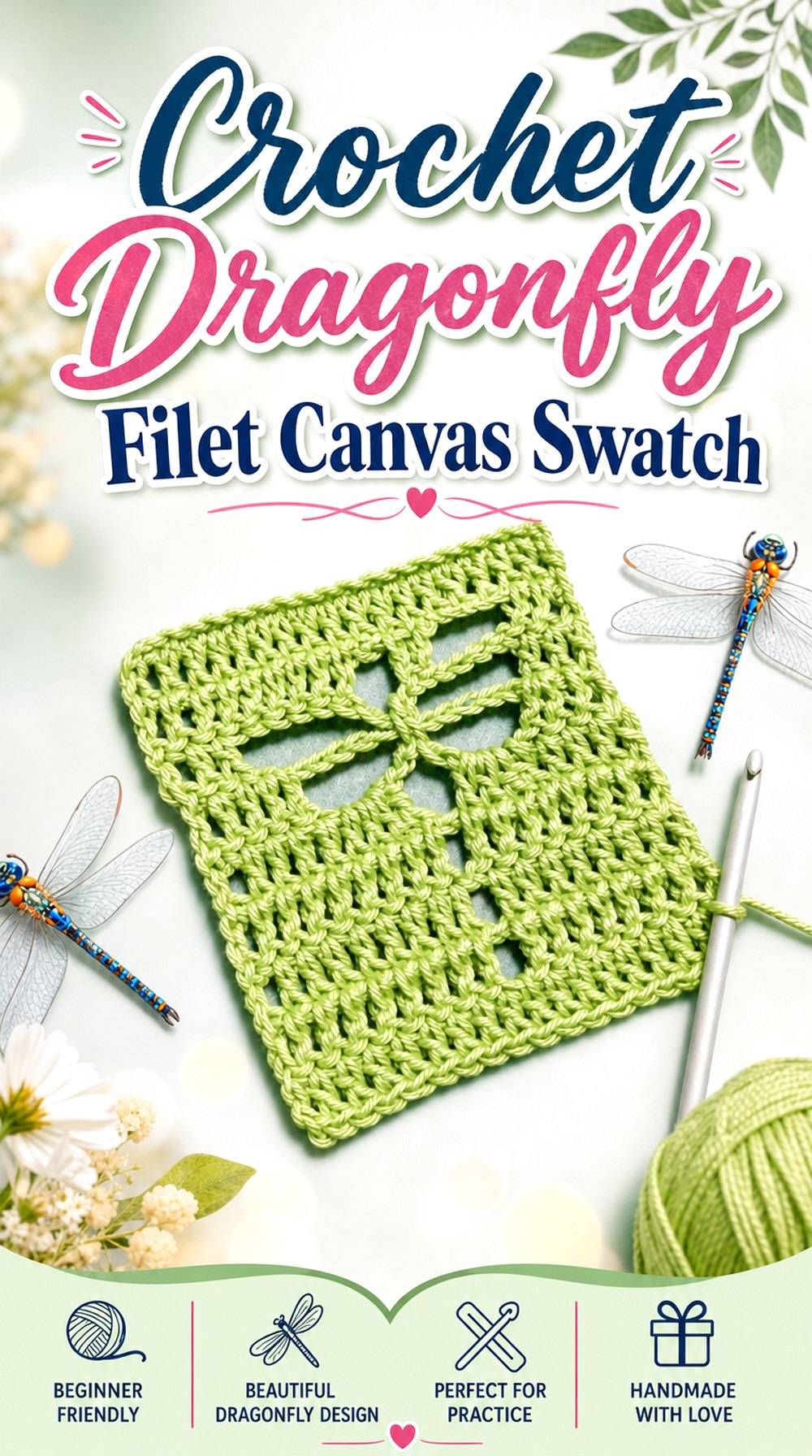 Crochet Dragonfly Filet Canvas Swatch