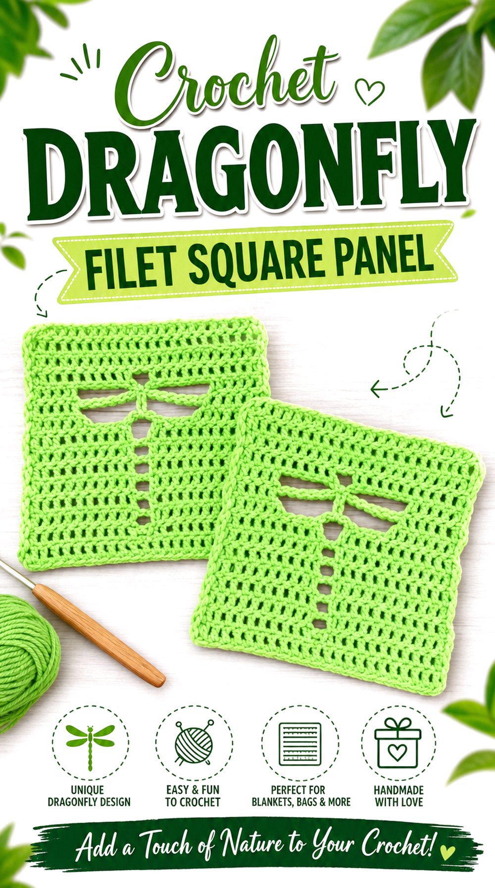 Crochet Dragonfly Filet Square Panel