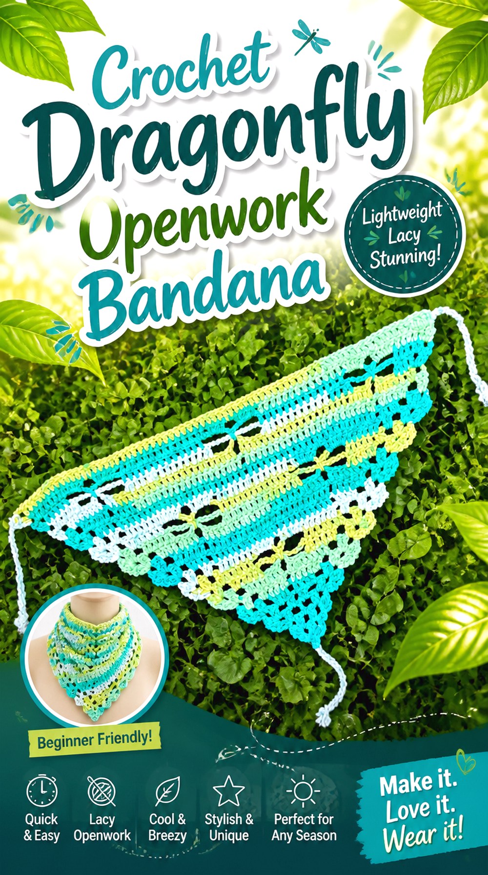 Crochet Dragonfly Openwork Bandana