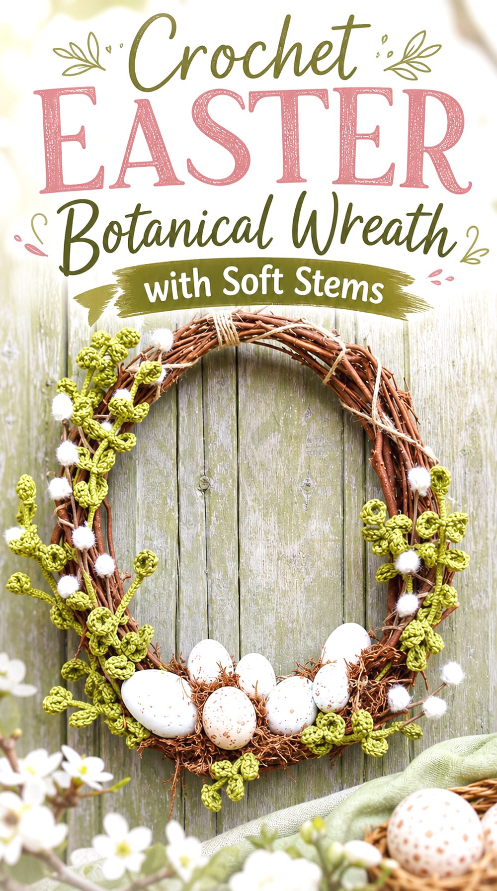Crochet Easter Botanical Wreath with Soft Stems