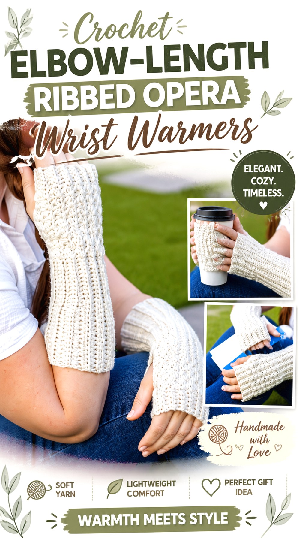 Crochet Elbow Length Ribbed Opera Wrist Warmers
