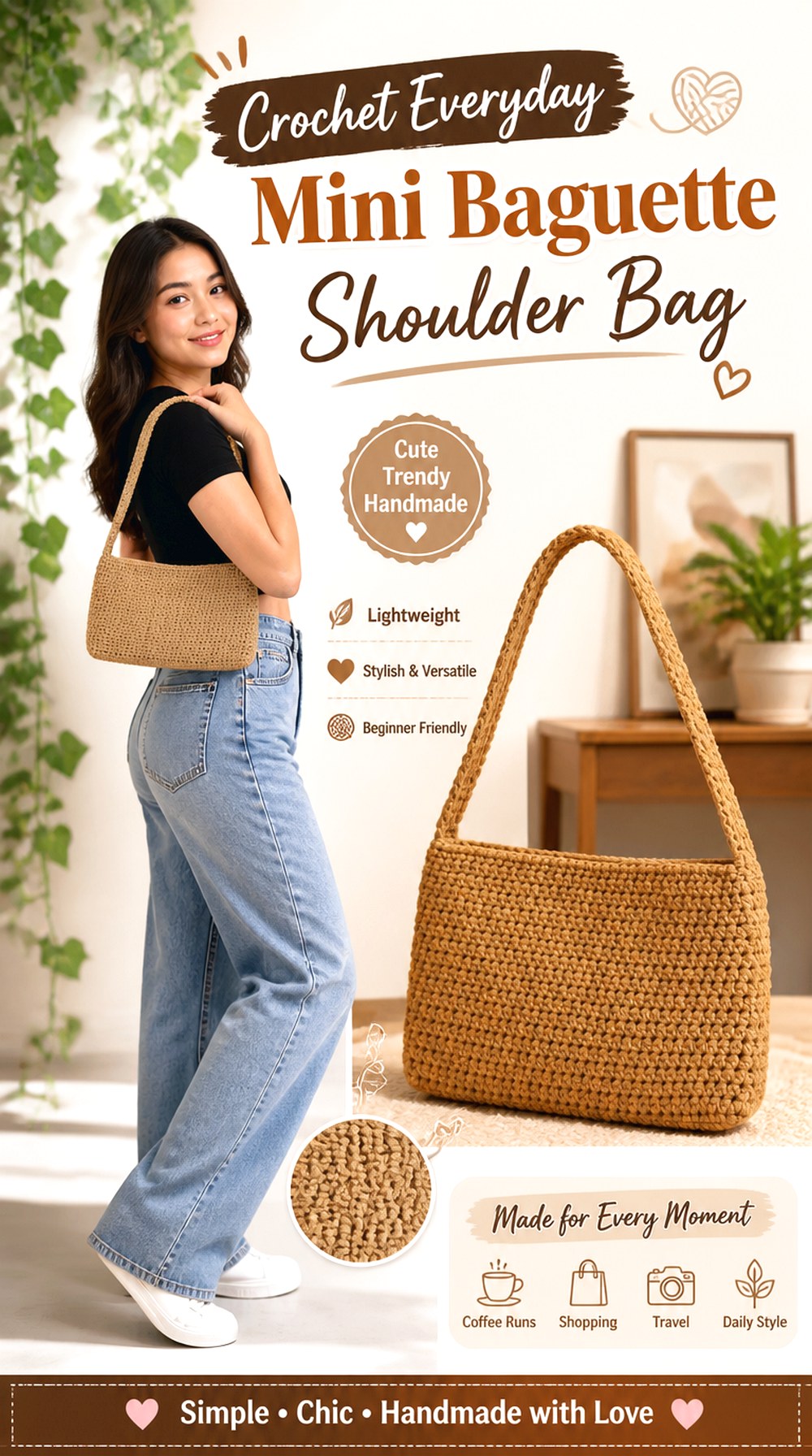 Crochet Everyday Mini Baguette Shoulder Bag