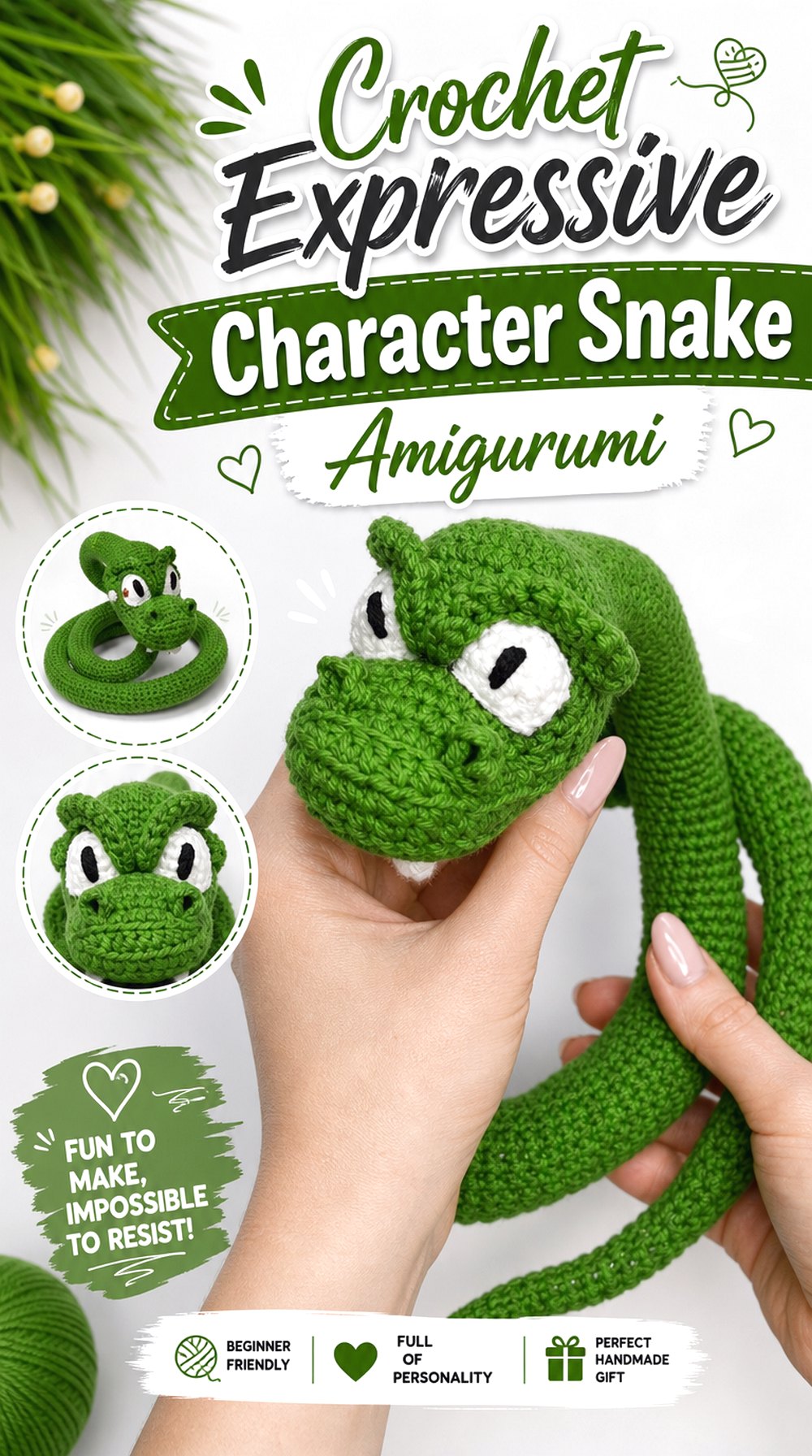 Crochet Expressive Character Snake Amigurumi