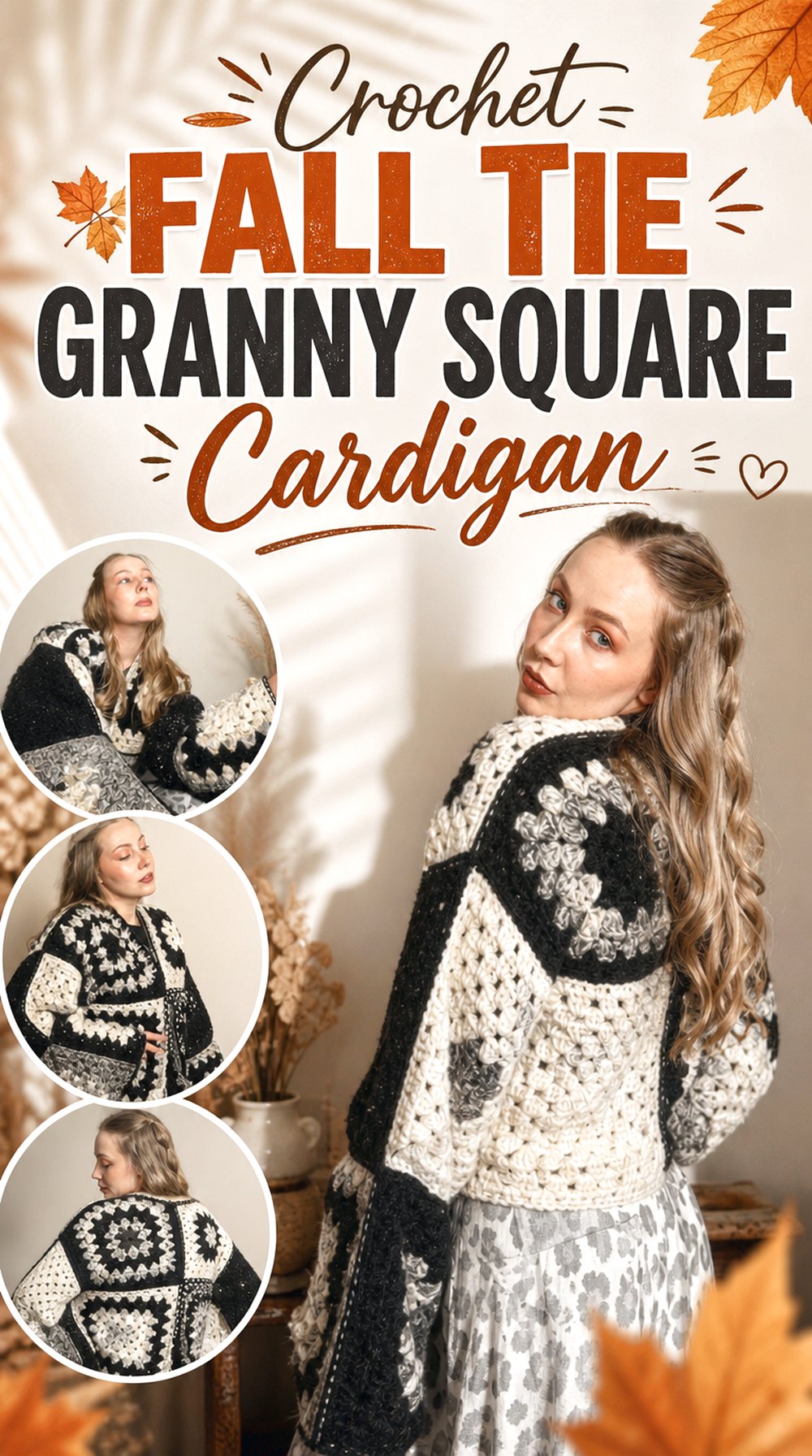 Crochet Fall Tie Granny Square Cardigan