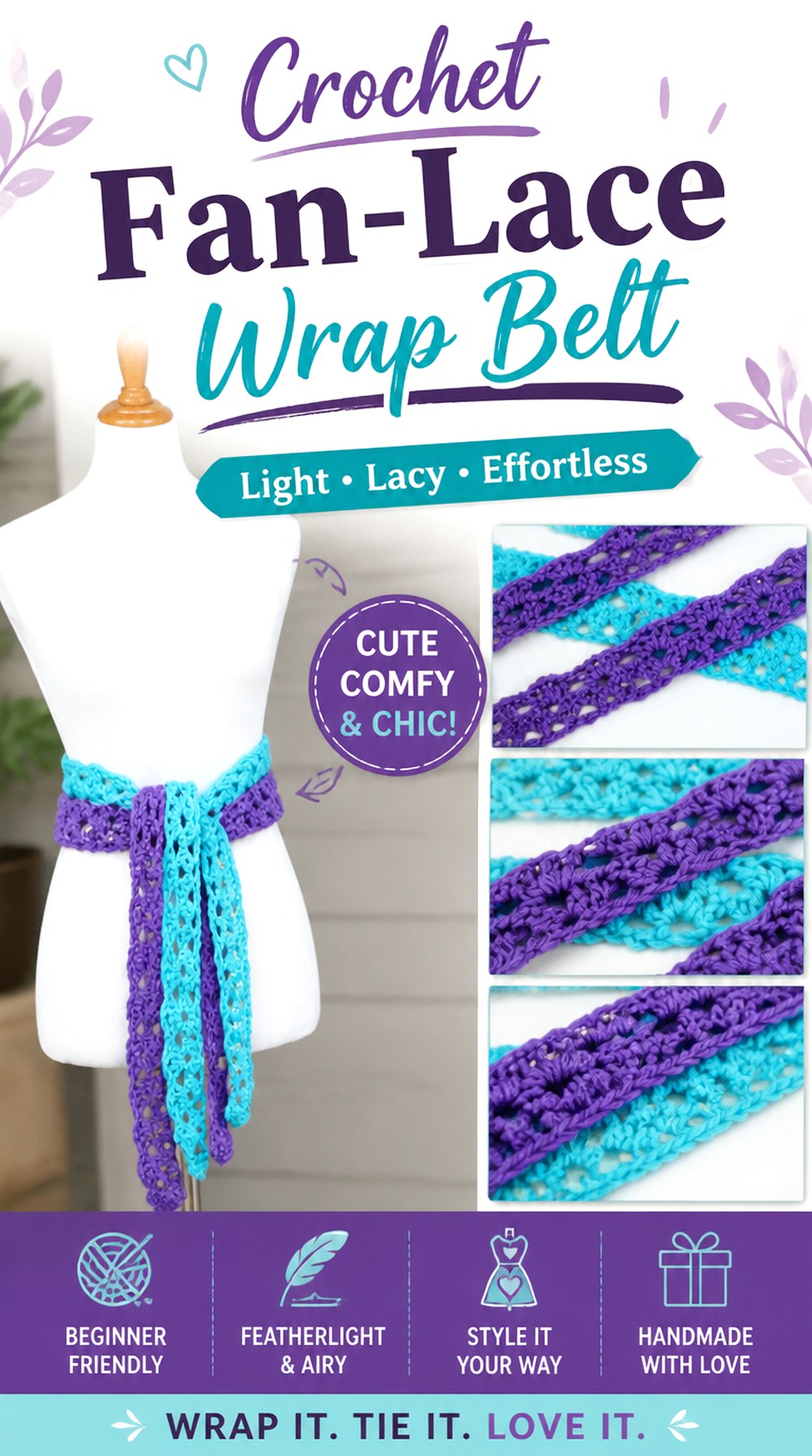Crochet Fan Lace Wrap Belt