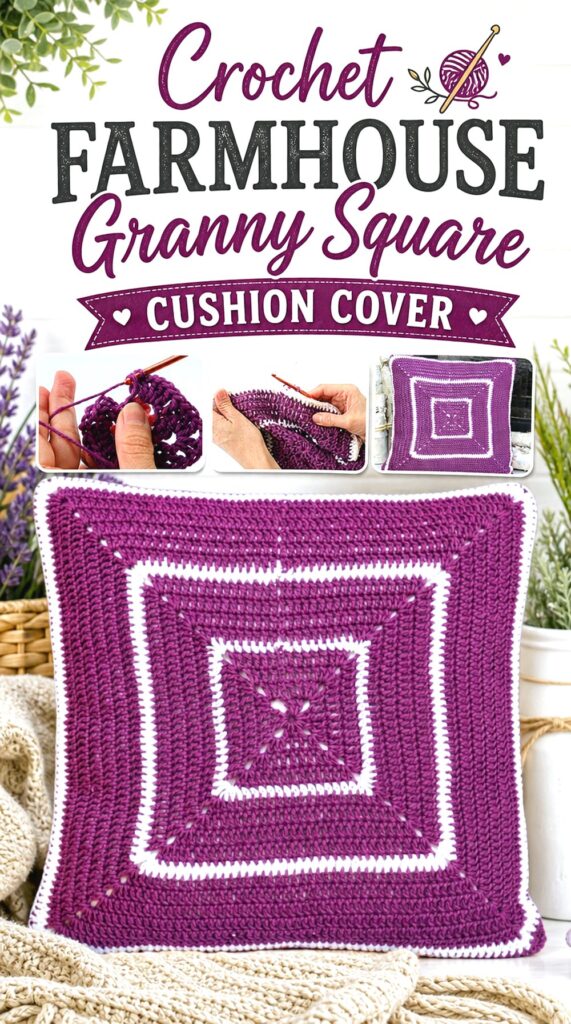 Crochet Farmhouse Granny Square Cushion Cover