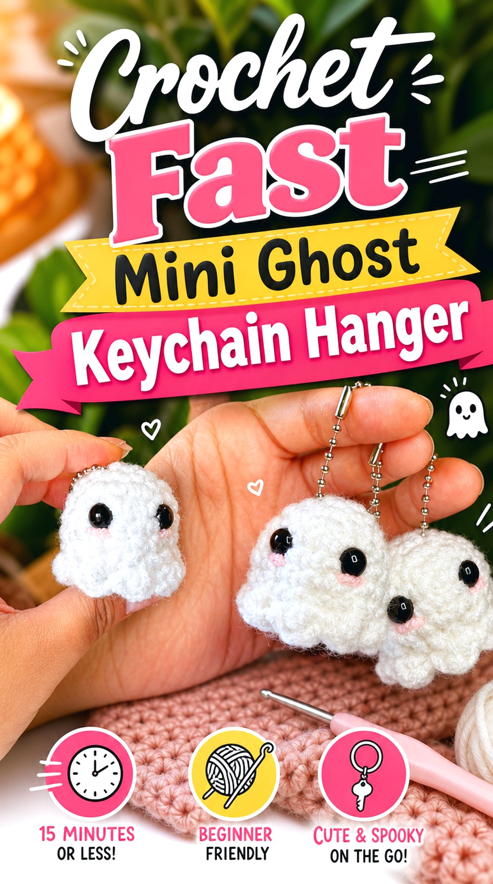 Crochet Fast Mini Ghost Keychain Hanger