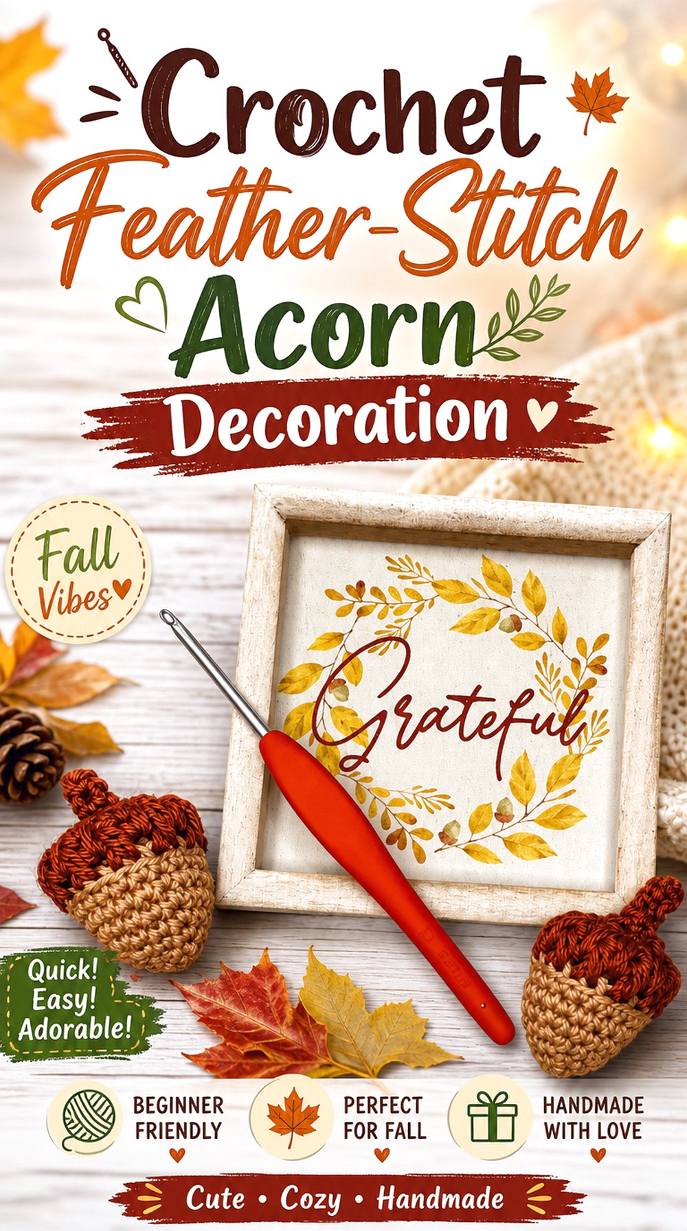 Crochet Feather Stitch Acorn Decoration