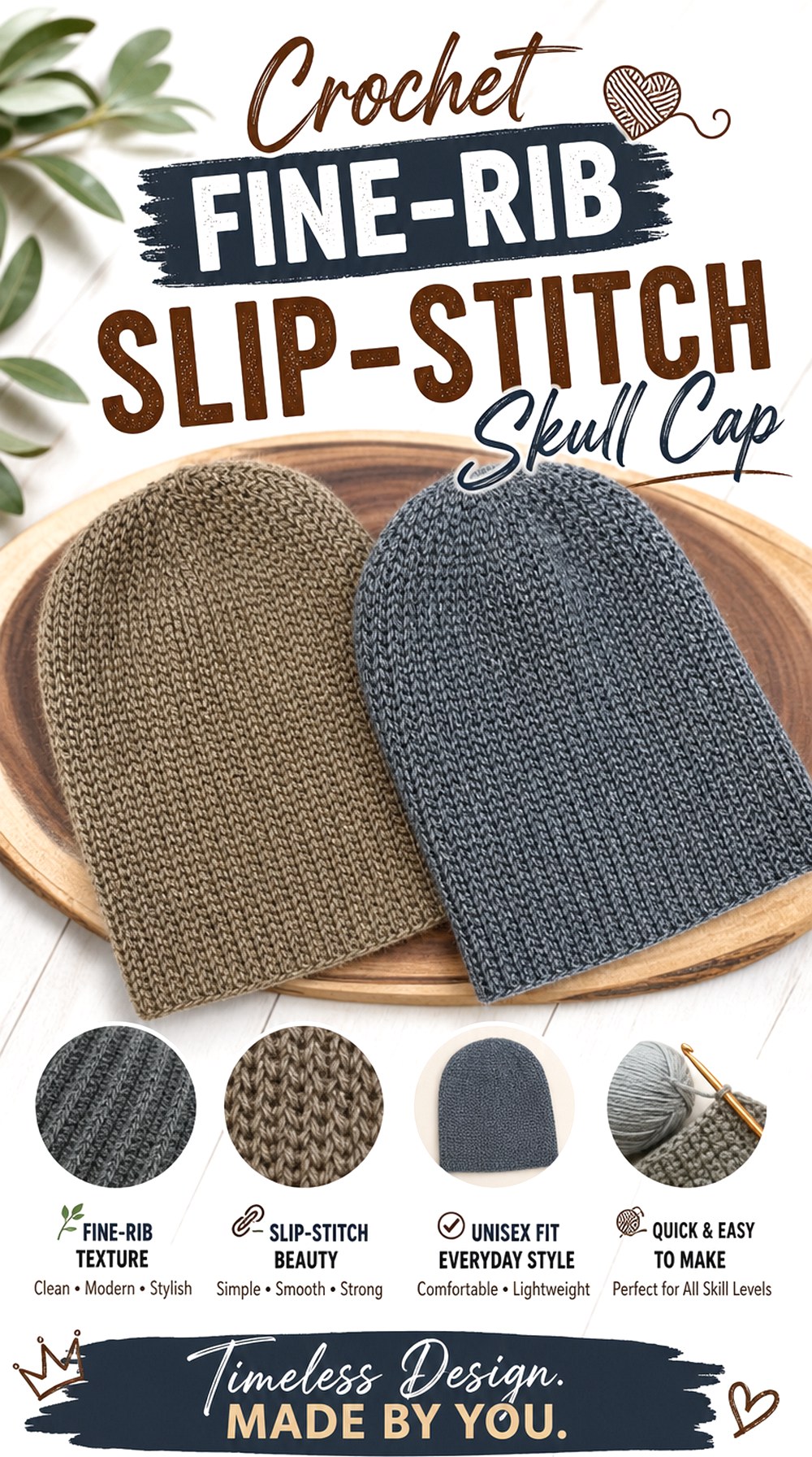 Crochet Fine Rib Slip Stitch Skull Cap