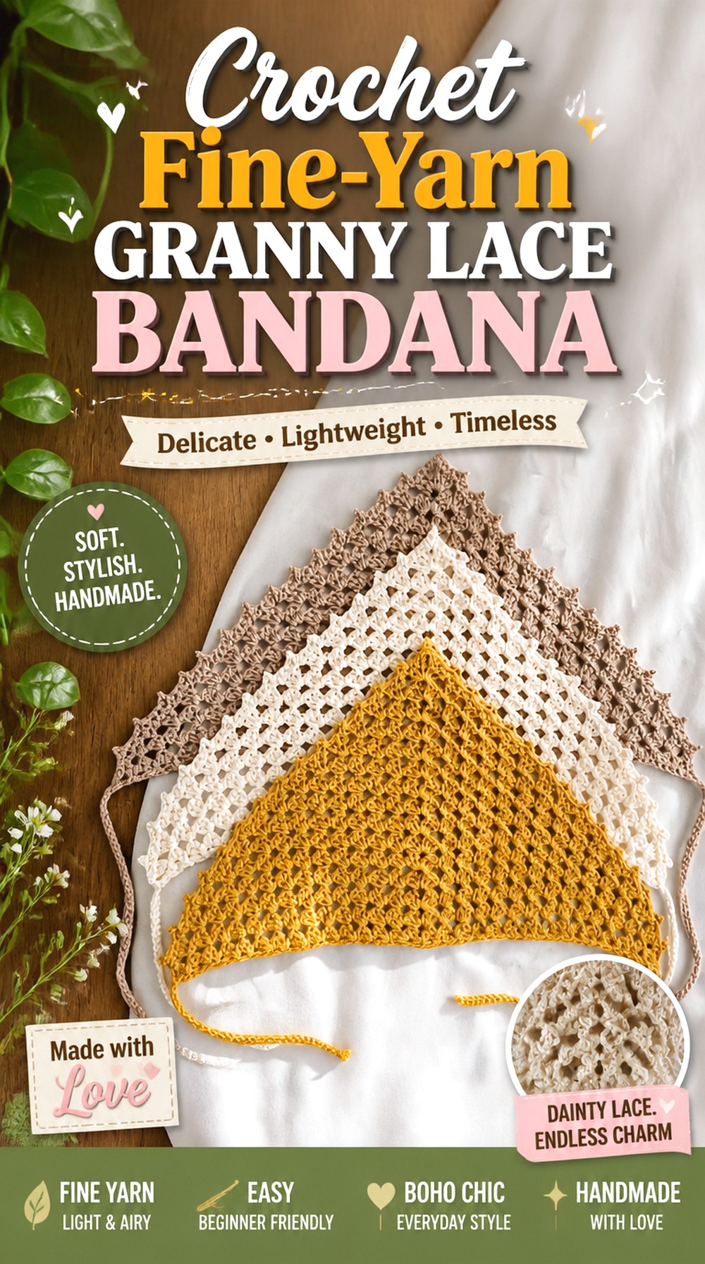 Crochet Fine Yarn Granny Lace Bandana