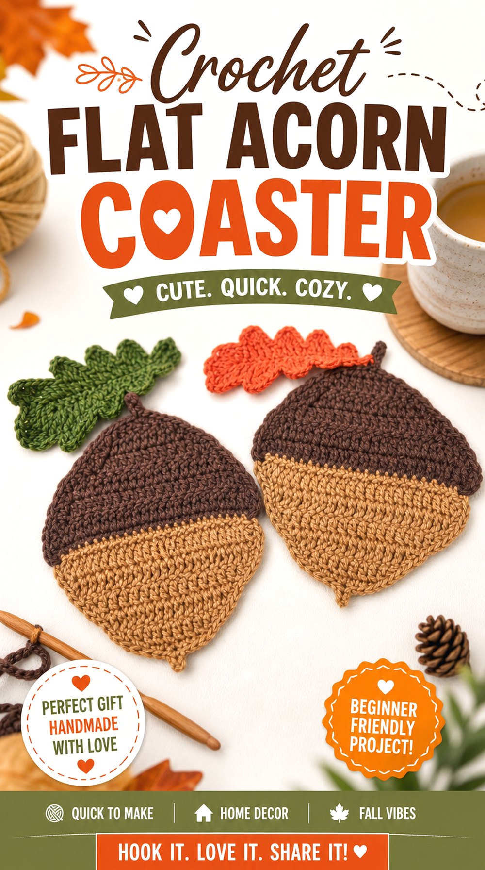 Crochet Flat Acorn Coaster