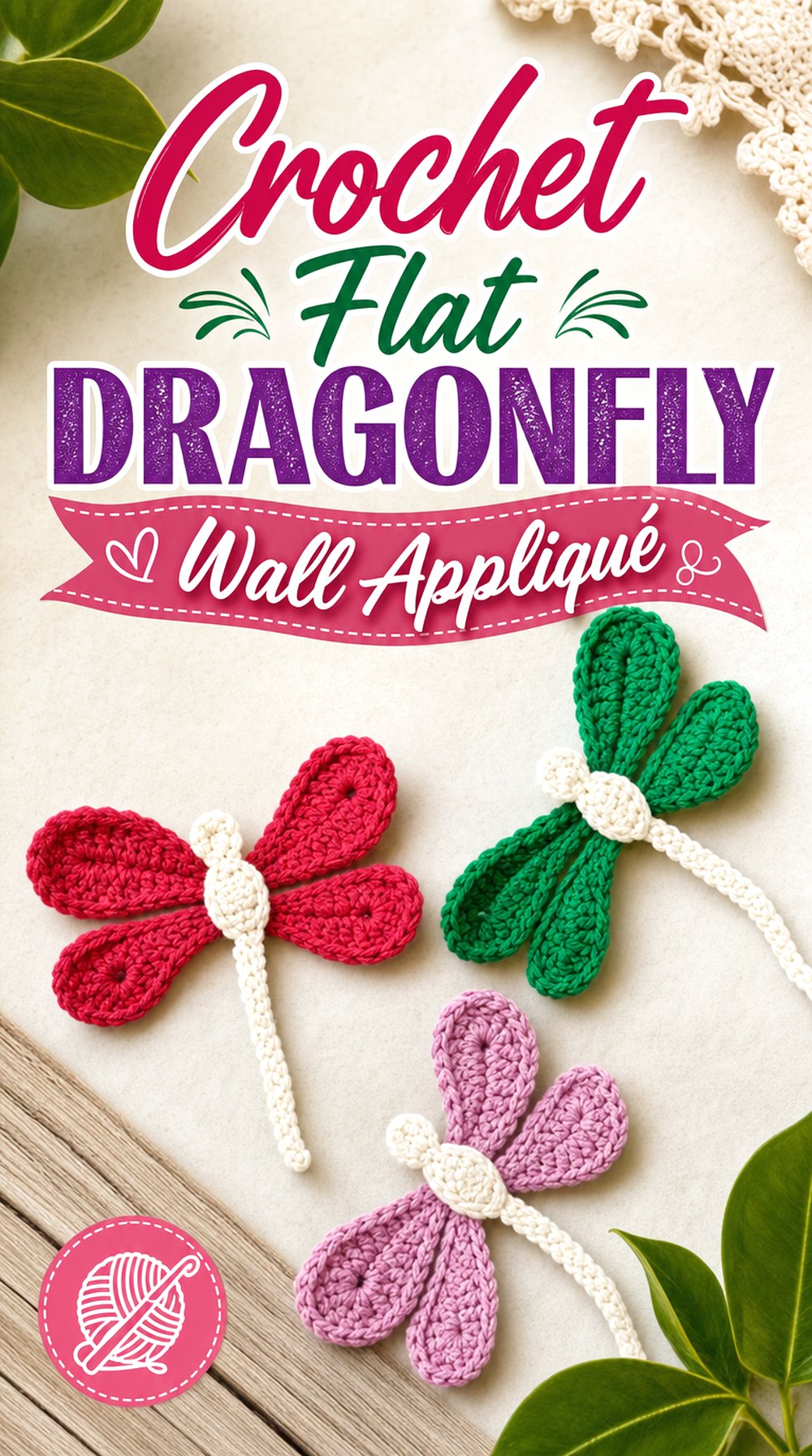 Crochet Flat Dragonfly Wall Appliqué