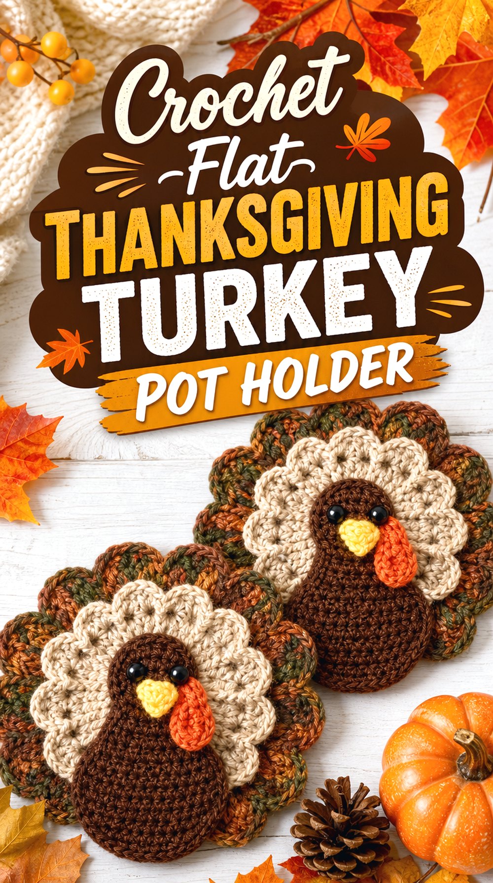 Crochet Flat Thanksgiving Turkey Pot Holder