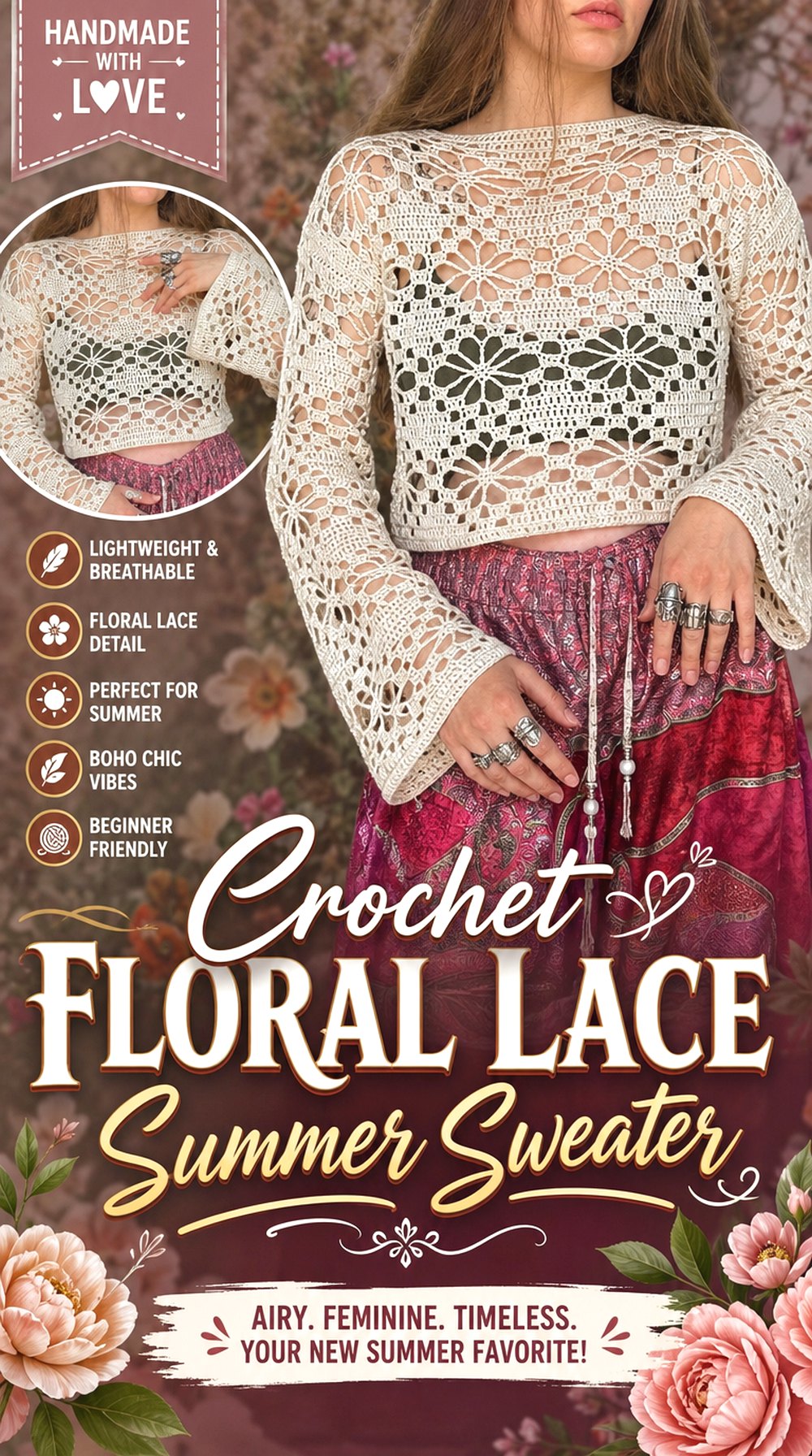Crochet Floral Lace Summer Sweater
