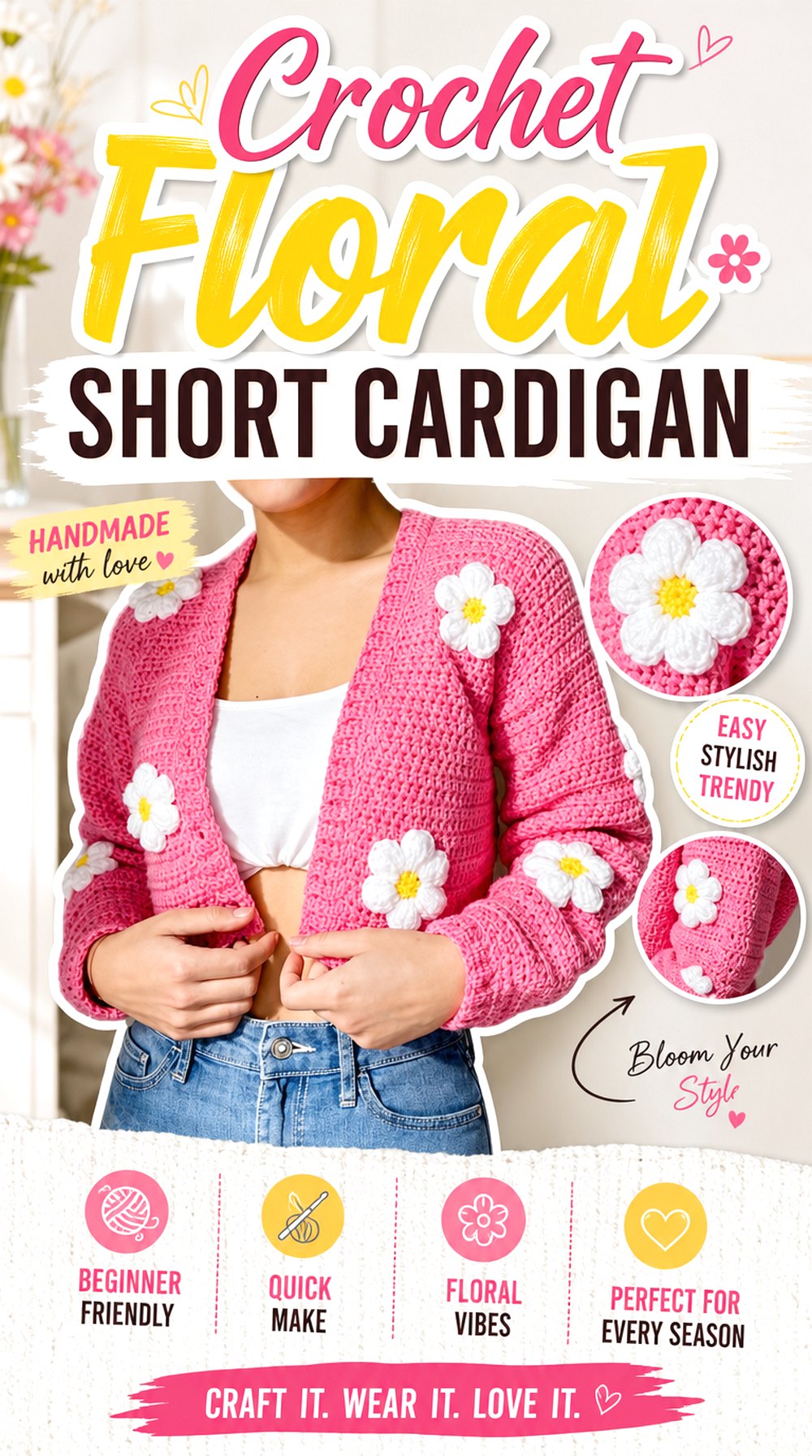 Crochet Floral Short Cardigan