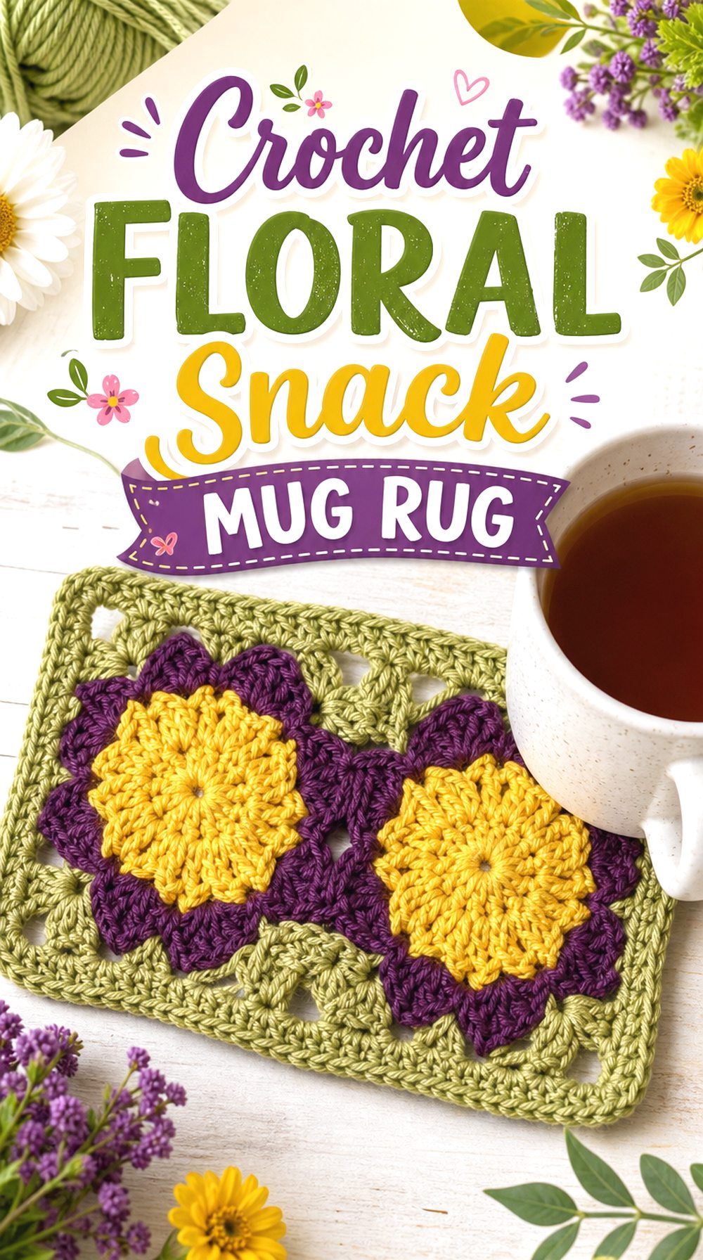 Crochet Floral Snack Mug Rug