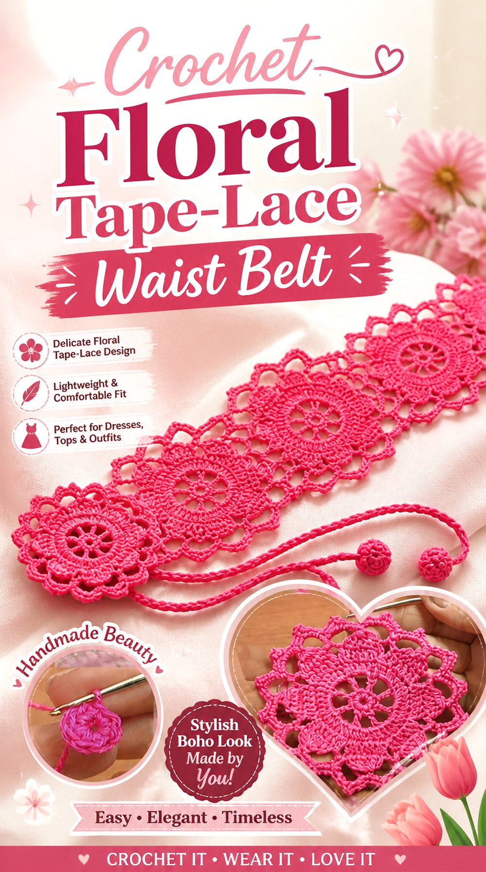 Crochet Floral Tape Lace Waist Belt