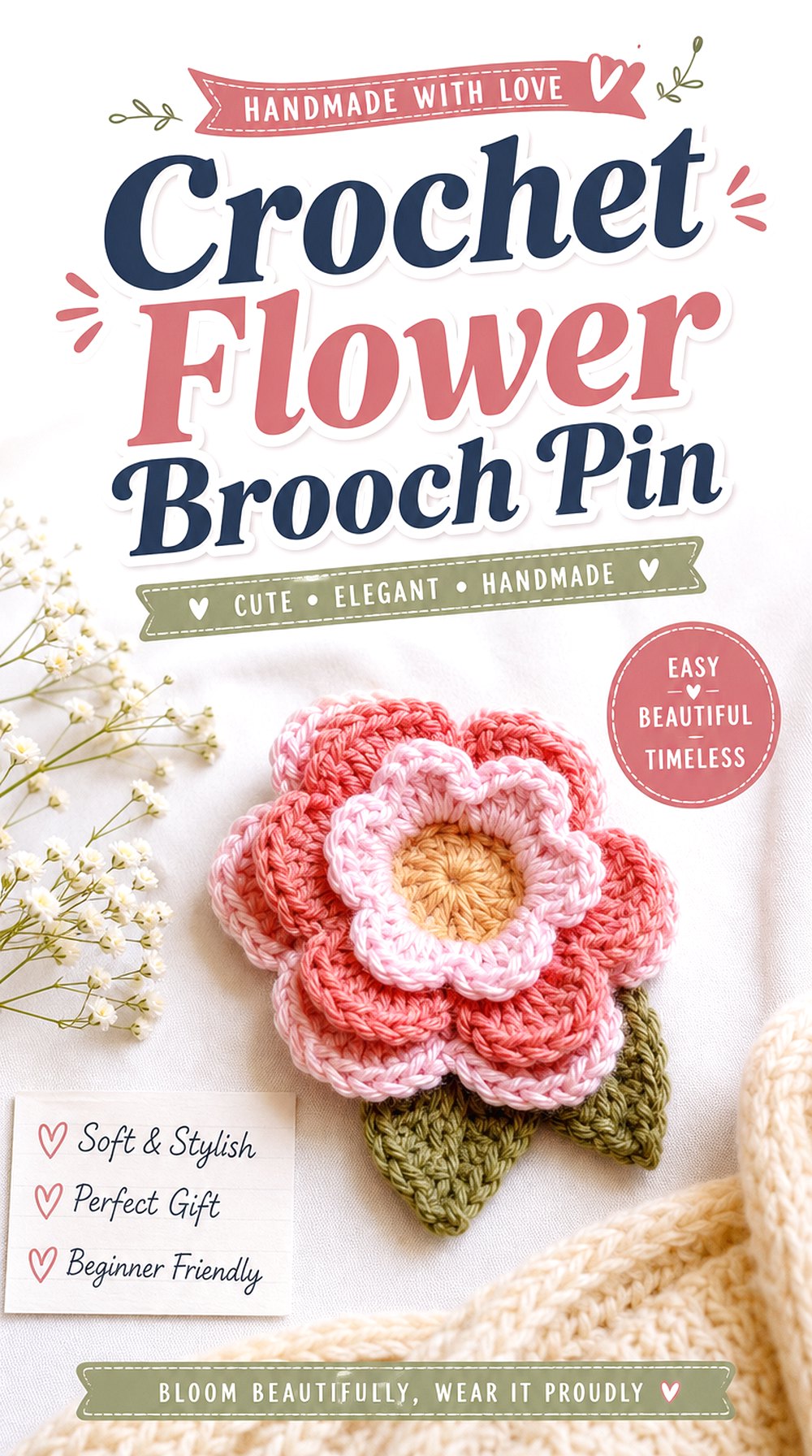 Crochet Flower Brooch Pin