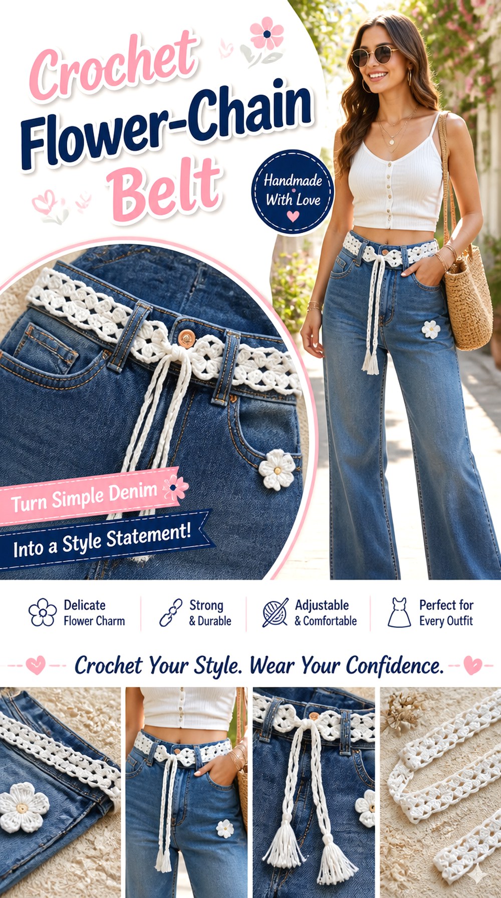 Crochet Flower Chain Belt
