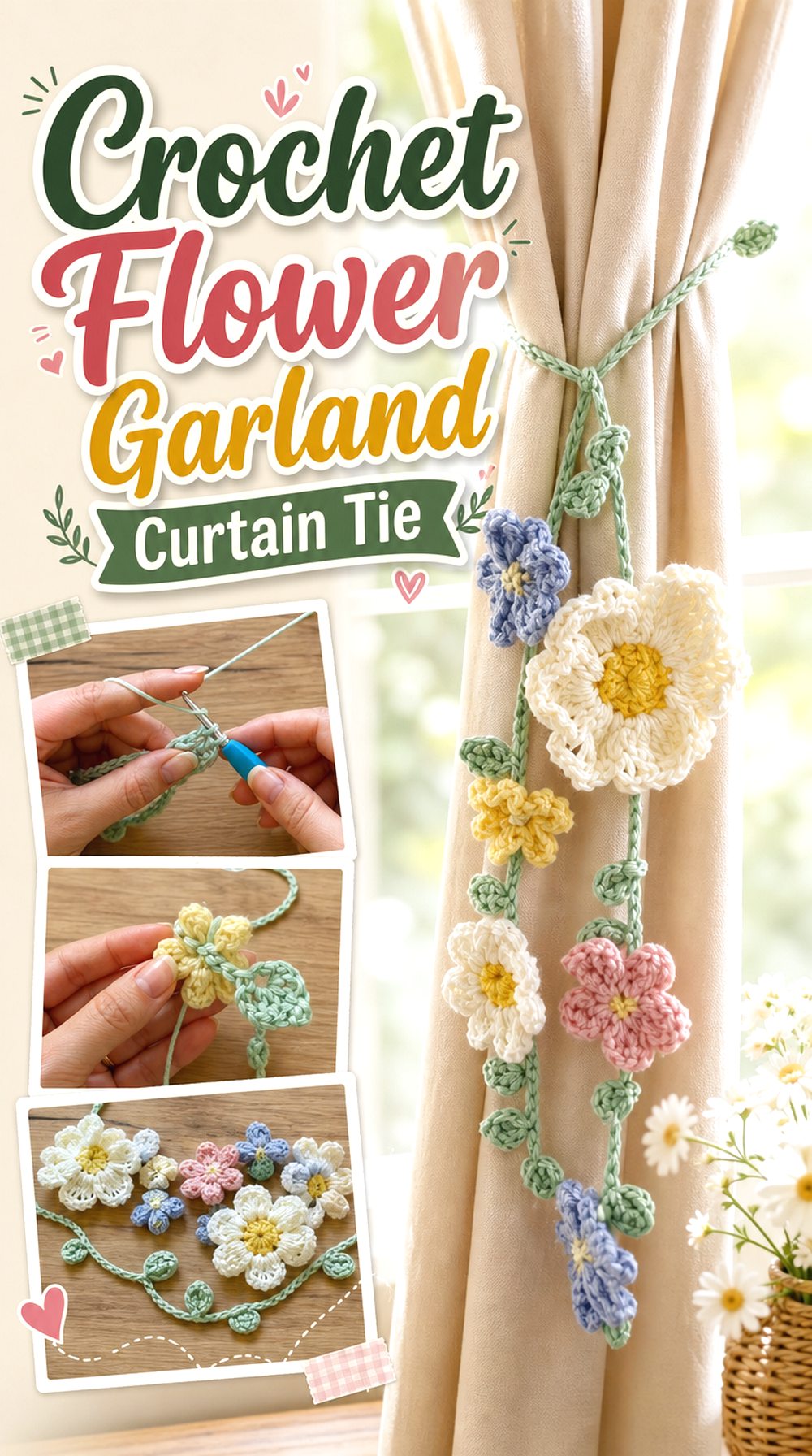 Crochet Flower Garland Curtain Tie