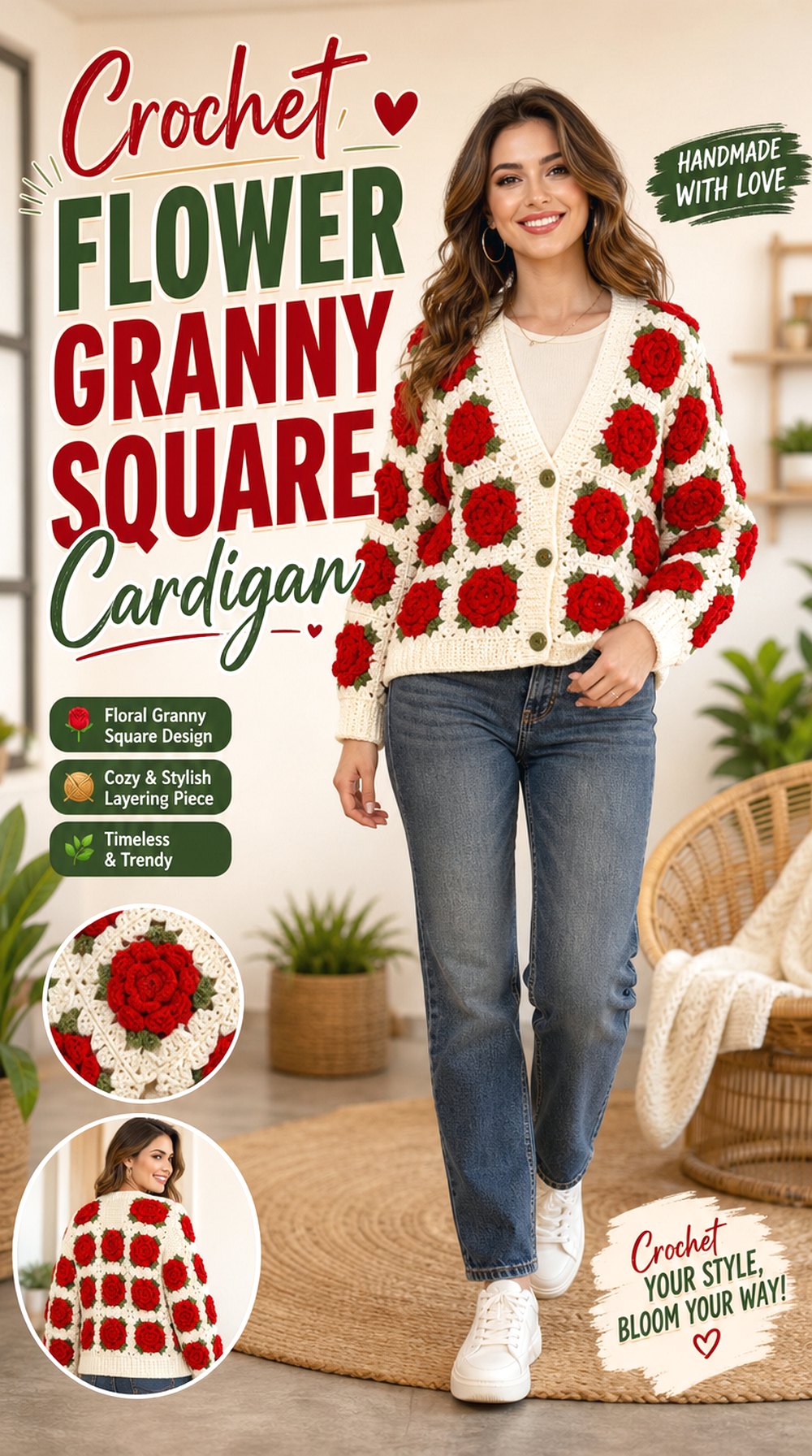 Crochet Flower Granny Square Cardigan