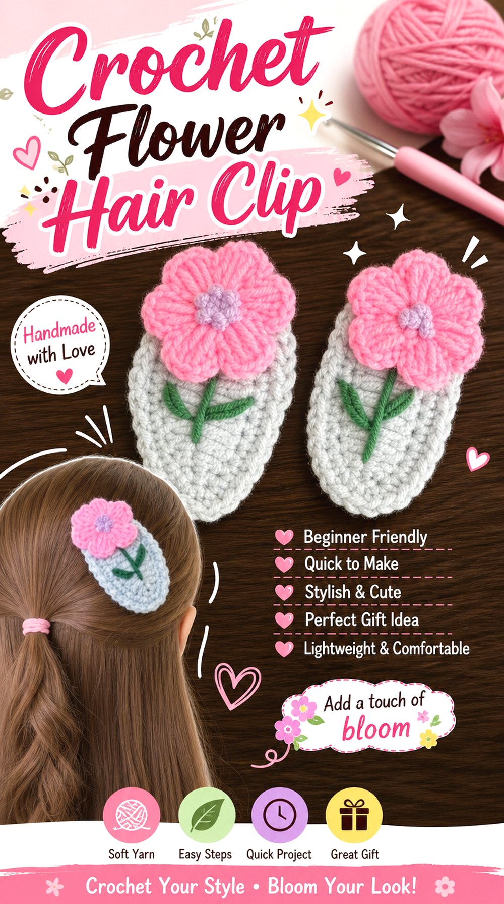 Crochet Flower Hair Clip