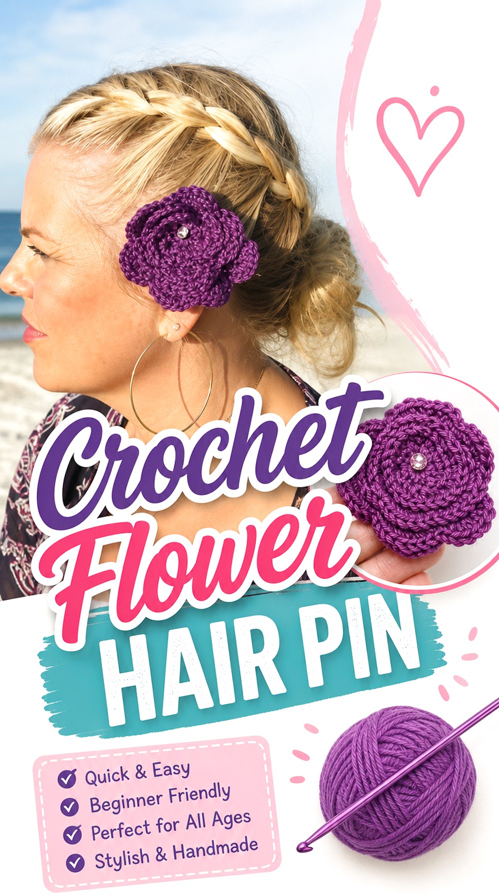 Crochet Flower Hair Pin