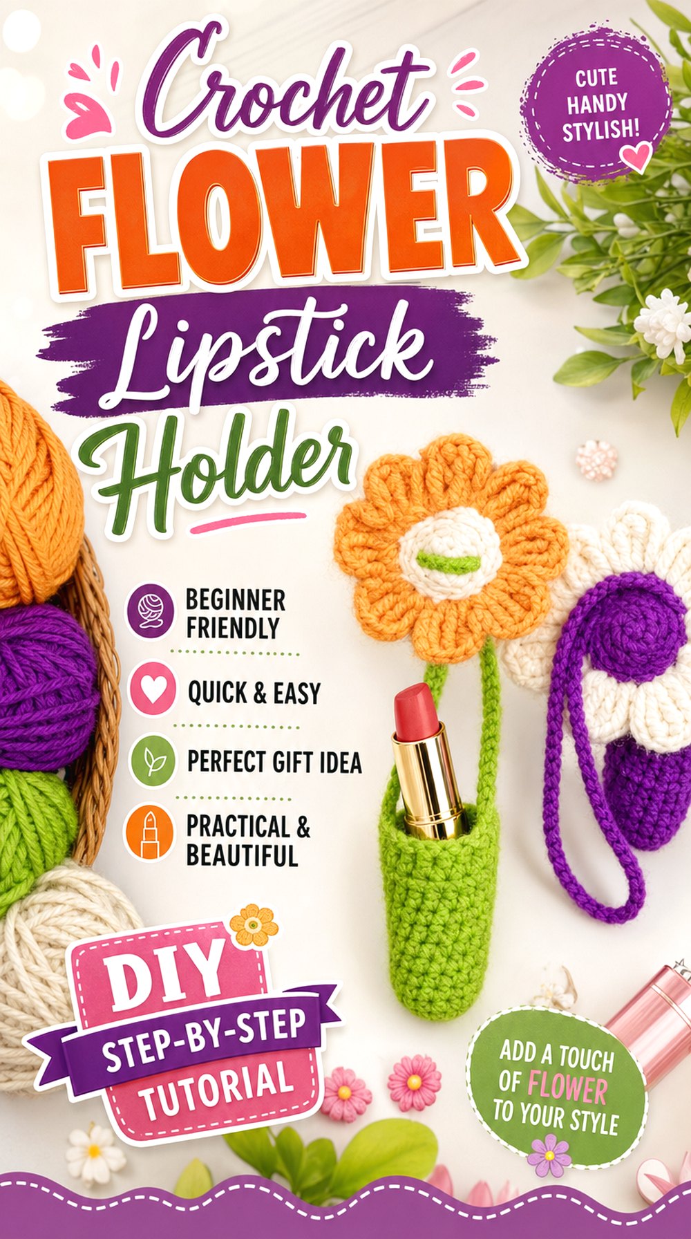 Crochet Flower Lipstick Holder