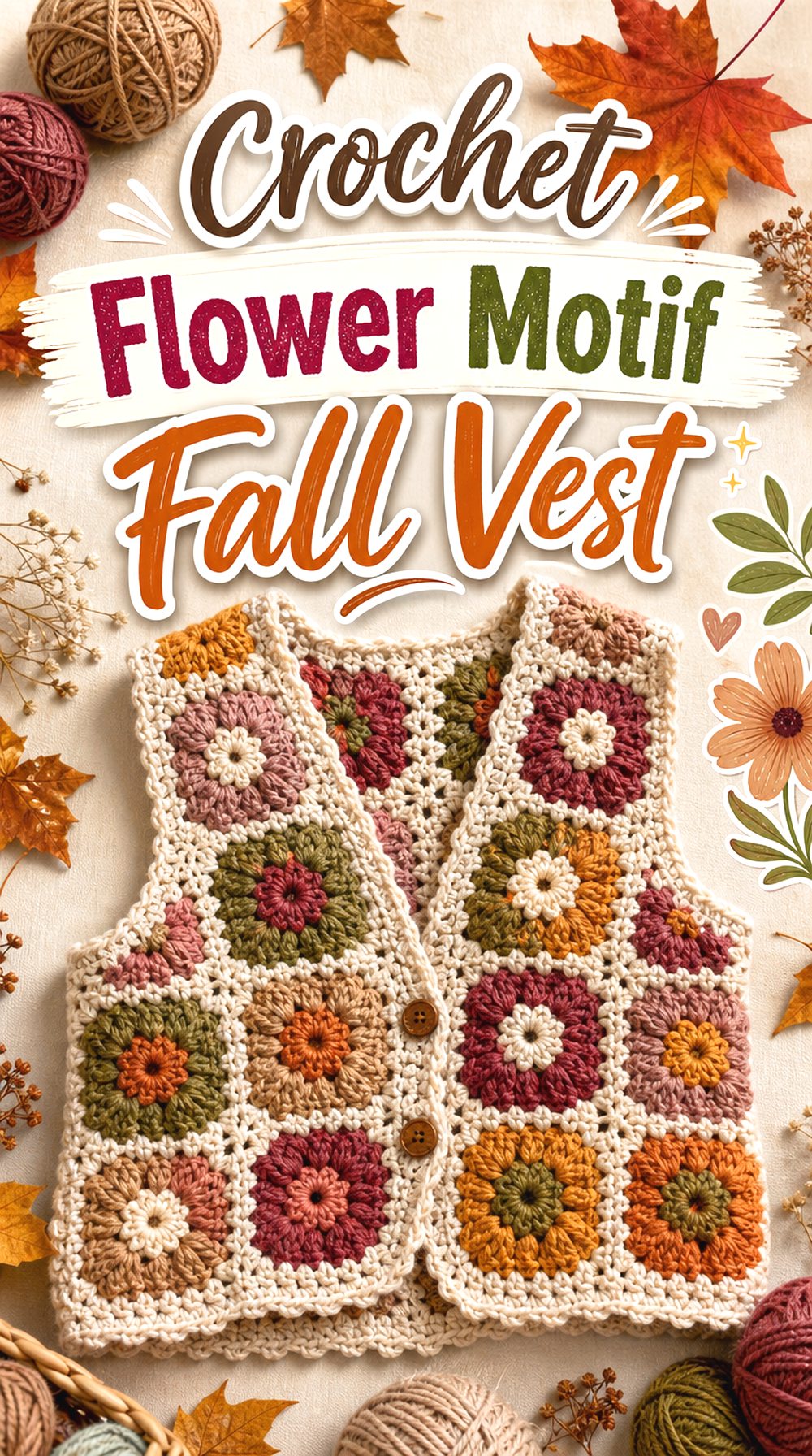 Crochet Flower Motif Fall Vest