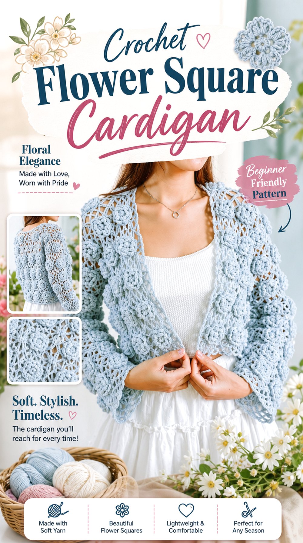 Crochet Flower Square Cardigan